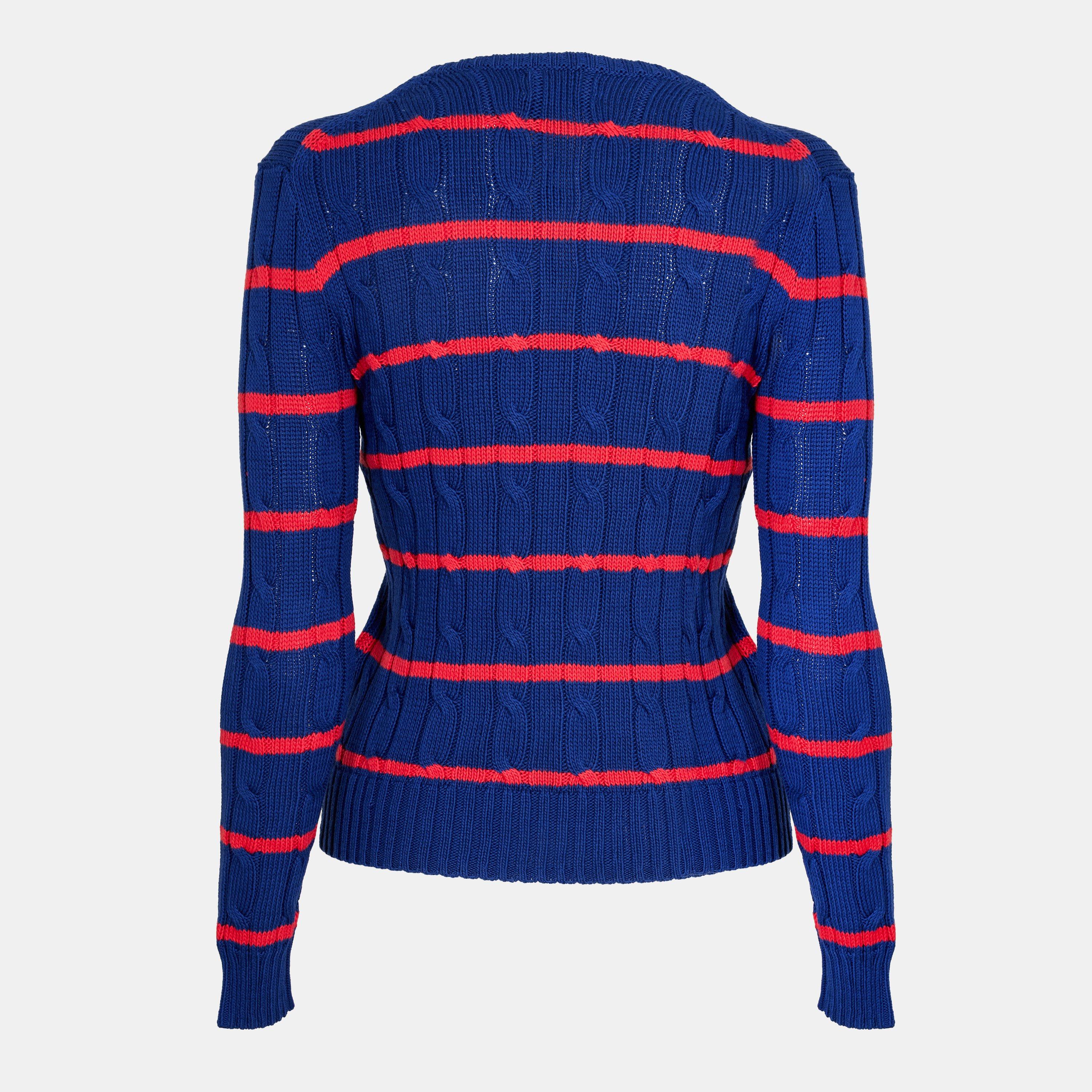 Mid Col Stripe - Polo Ralph Lauren - Women's Cable Stripe Crew Neck Jumper - 2