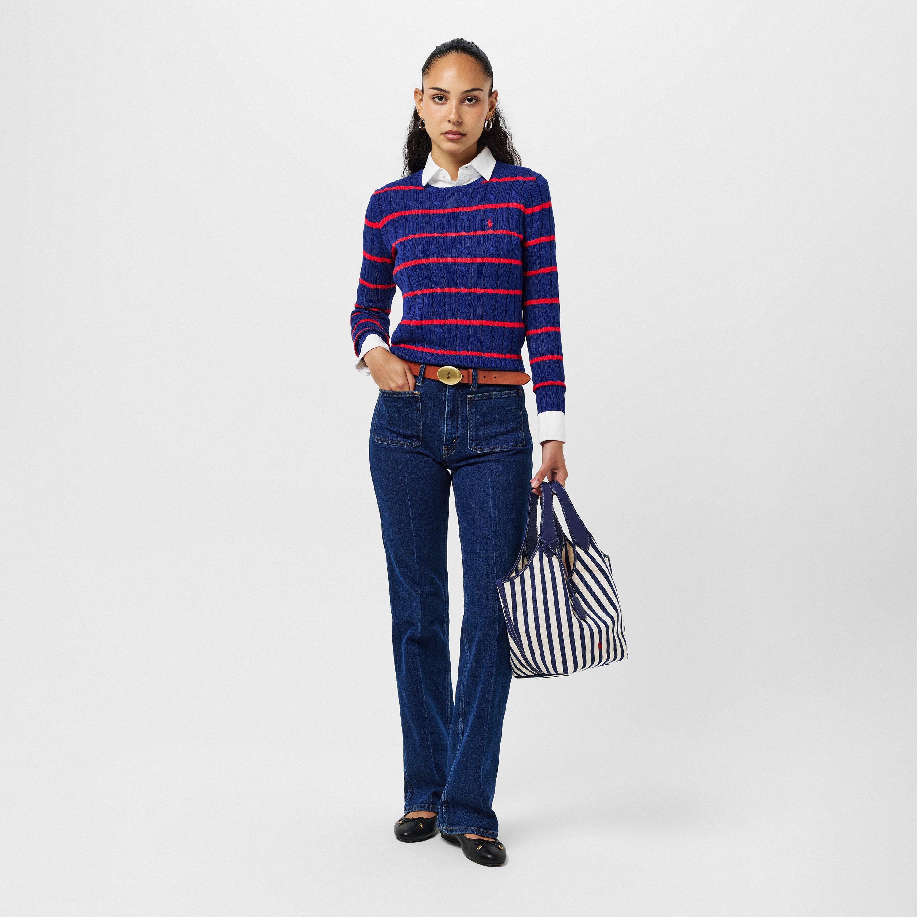 Mid Col Stripe - Polo Ralph Lauren - Women's Cable Stripe Crew Neck Jumper - 6