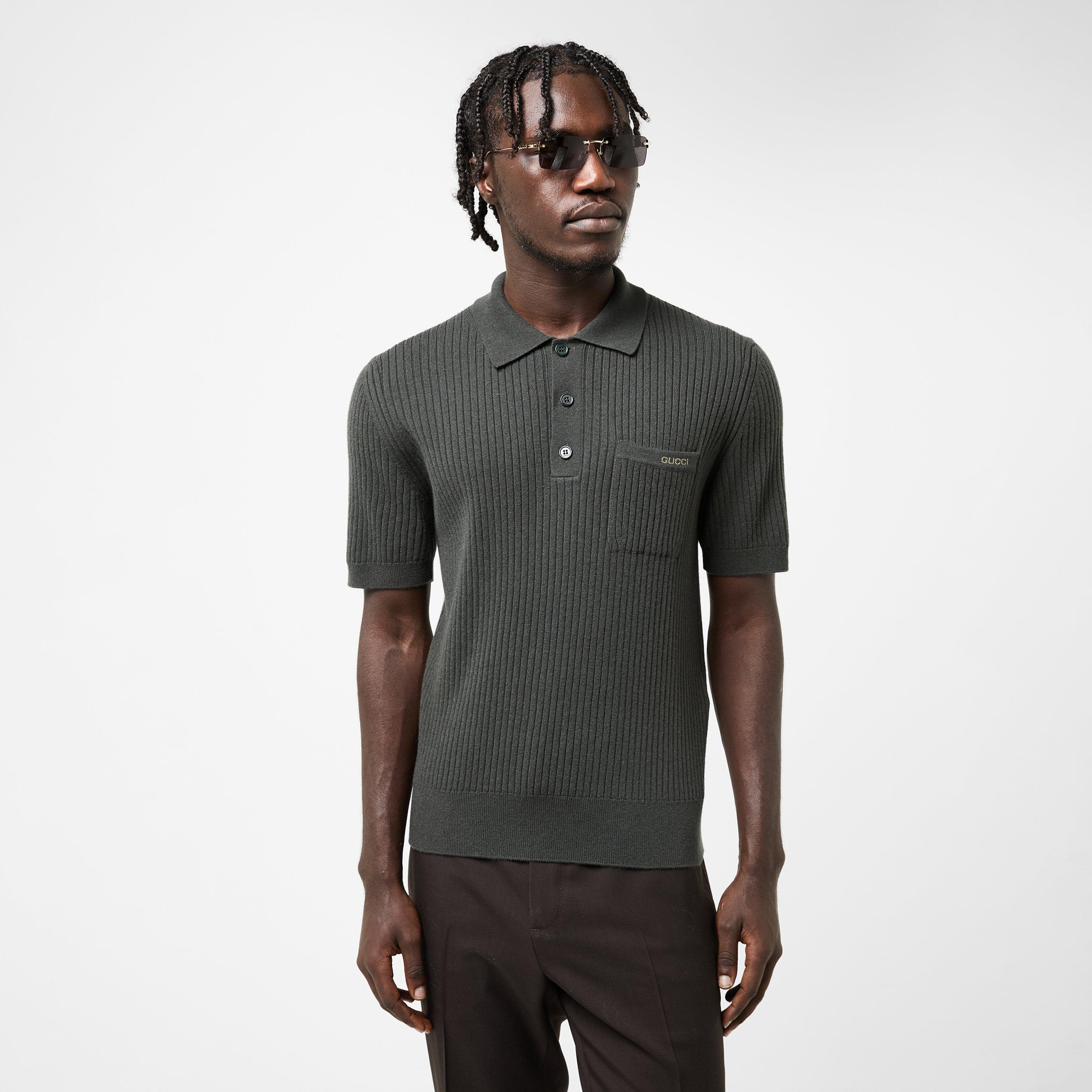 Military Green - Gucci - Men's Rib Polo Knitted Top - 3