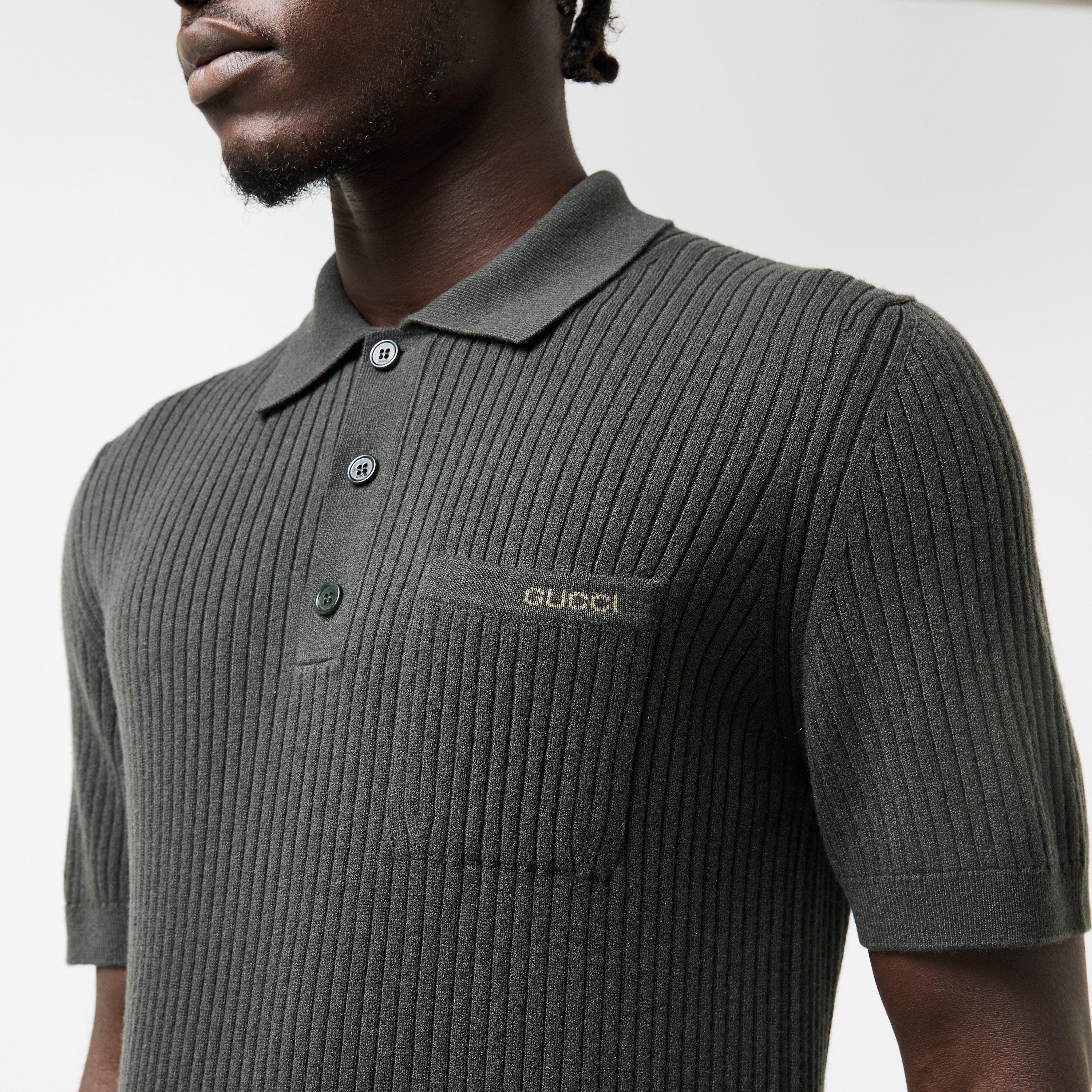 Military Green - Gucci - Men's Rib Polo Knitted Top - 5