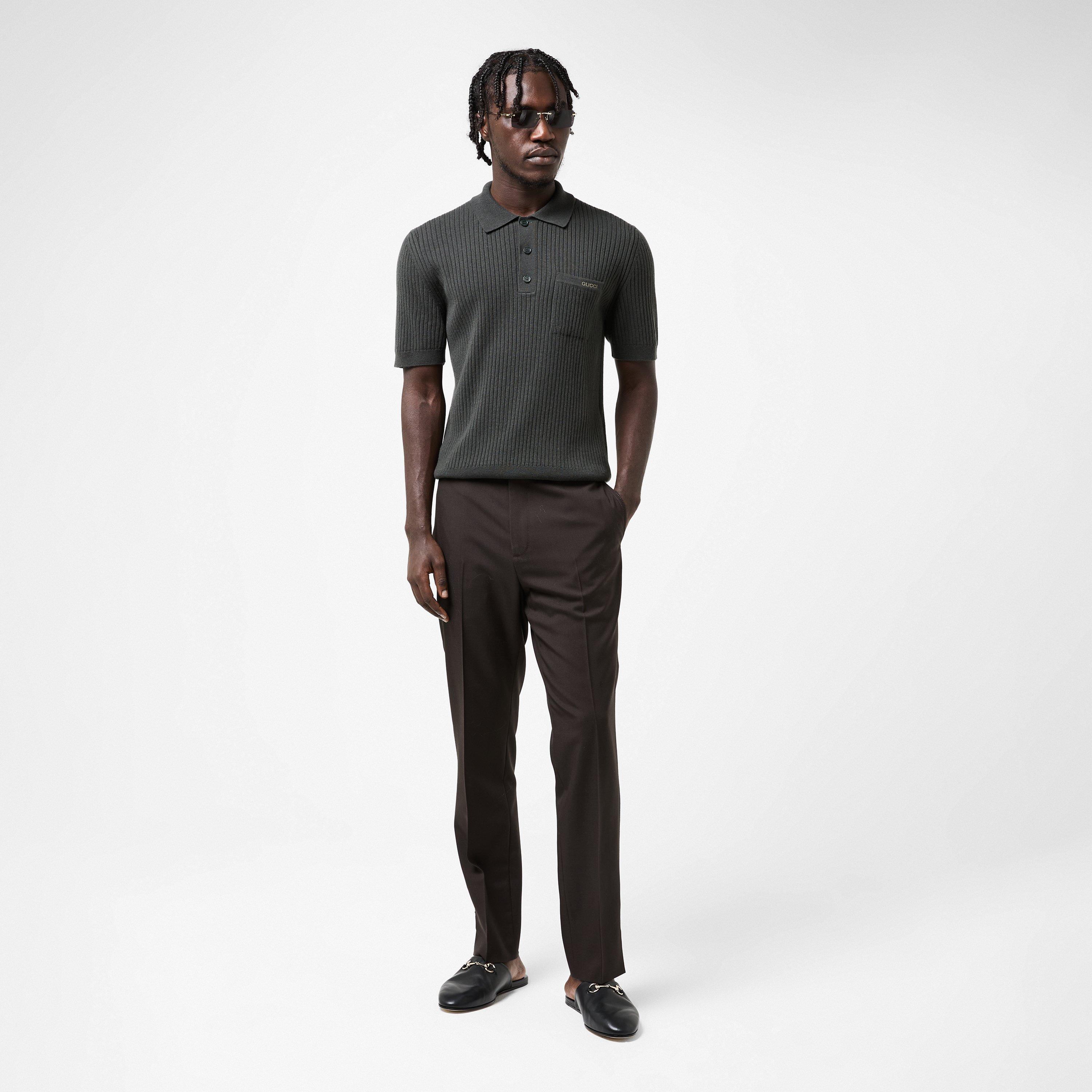 Military Green - Gucci - Men's Rib Polo Knitted Top - 6
