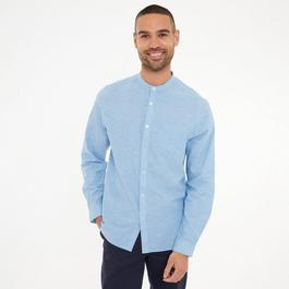 Threadbare Linen Blend Long Sleeve Grandad Collar Shirt