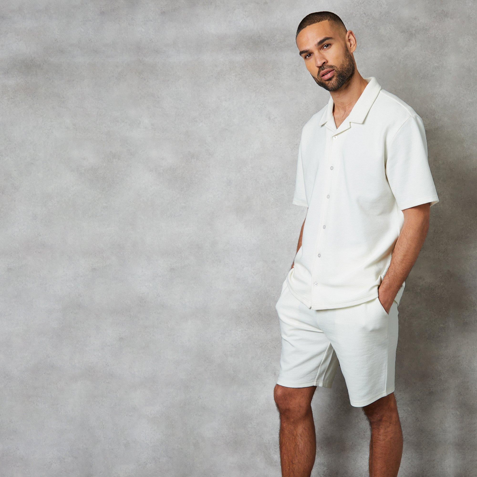 Ecru - Threadbare - Embley Textured Revere Collar Short Sleeve Shirt - 3