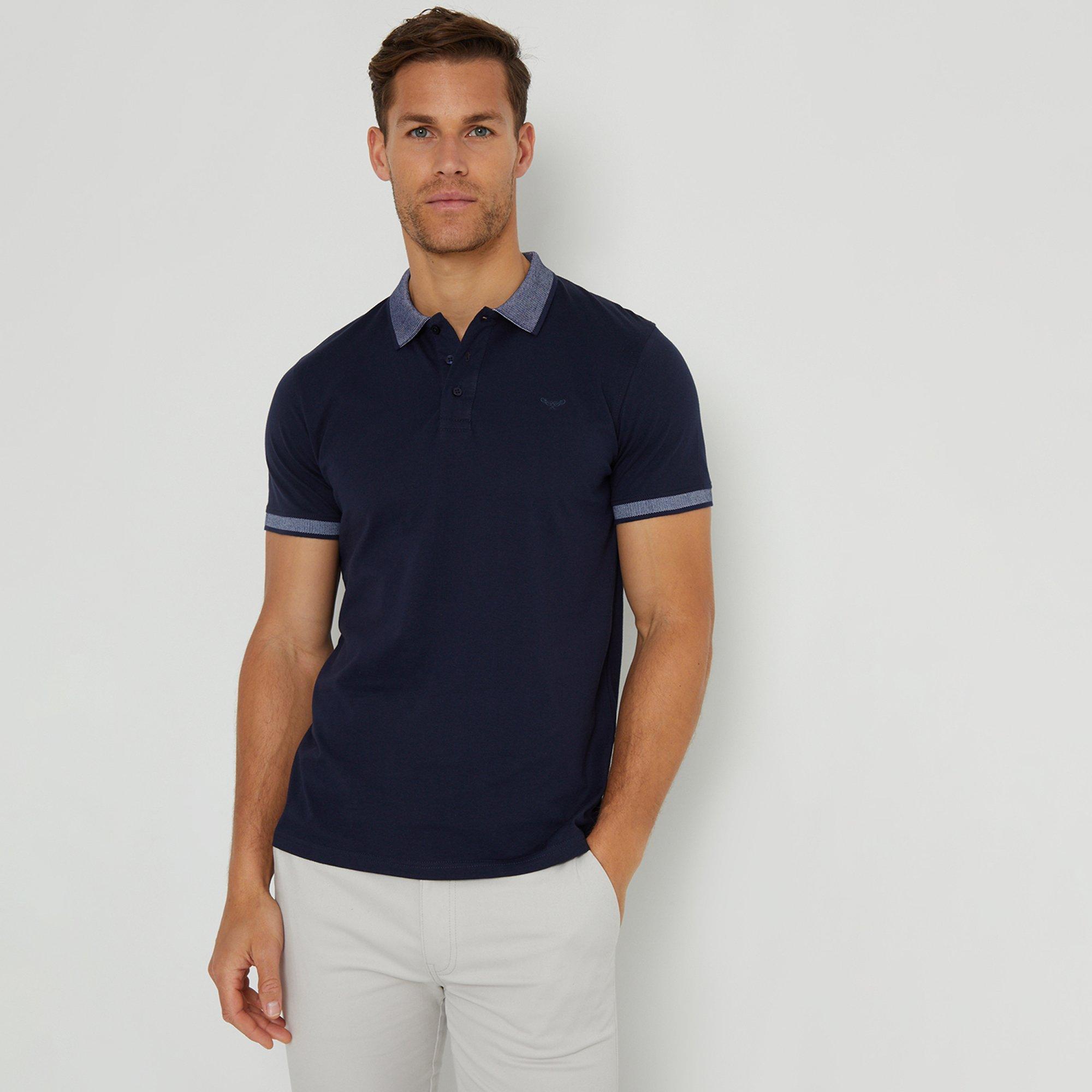 Threadbare Men's Birdseye Collar Cotton Jersey Polo Shirt - Navy - M