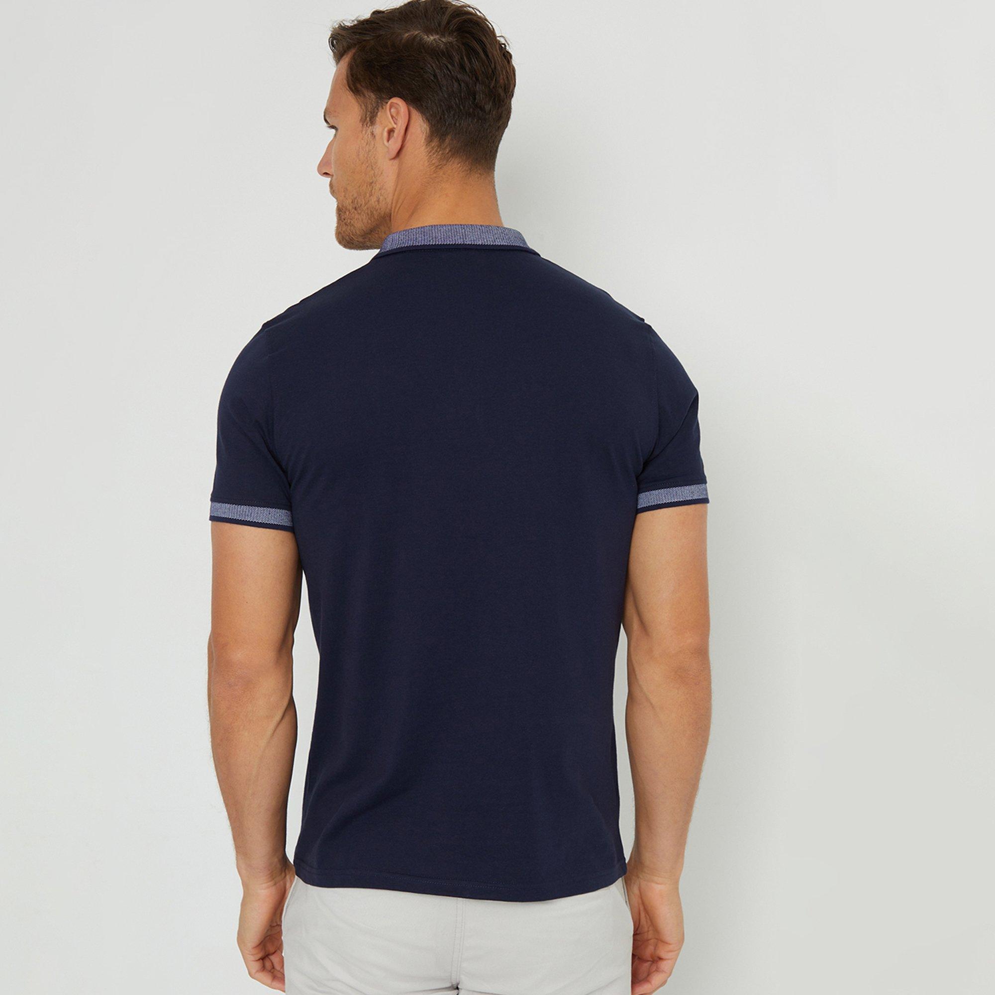 Navy - Threadbare - Birdseye Collar Cotton Jersey Polo Shirt - 2