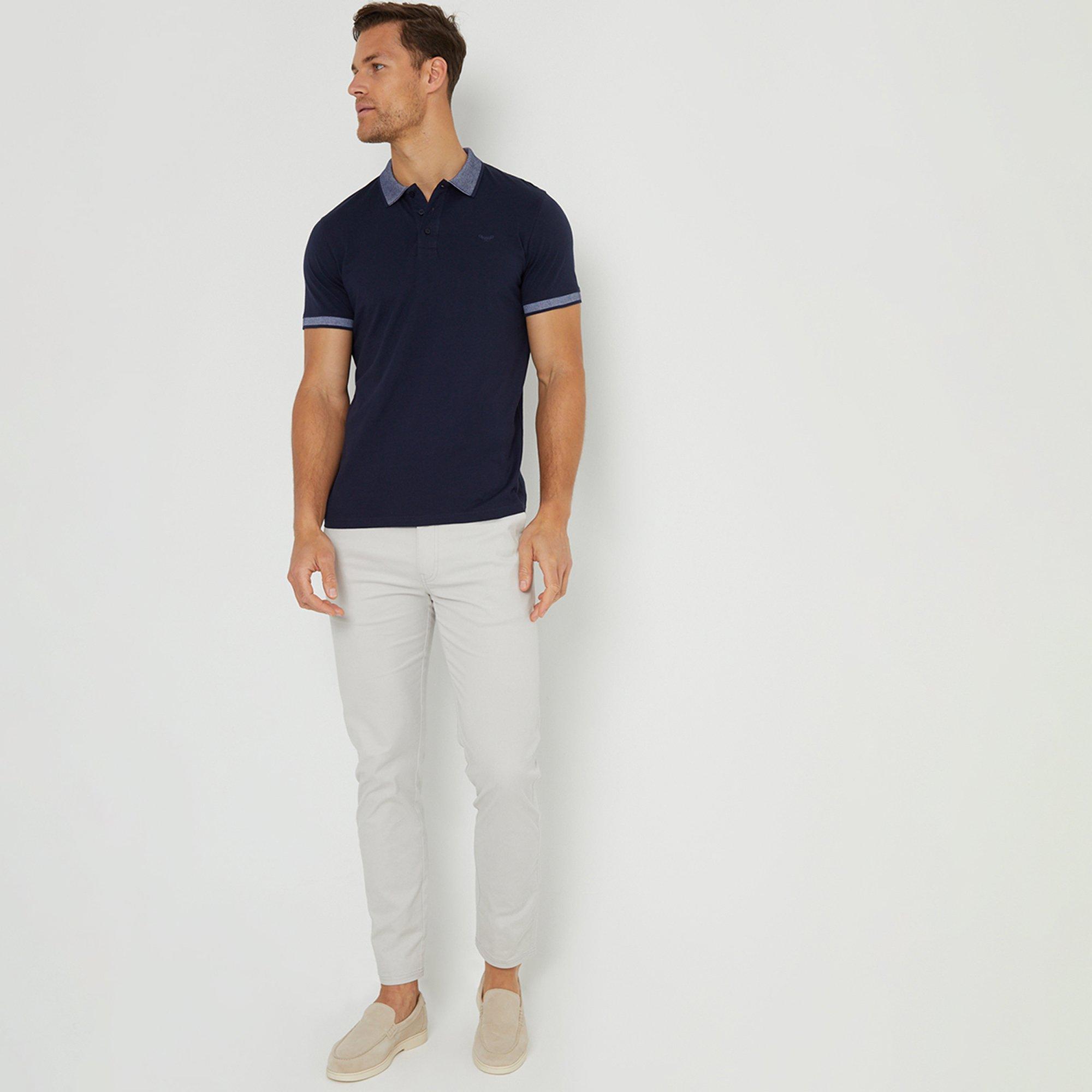 Navy - Threadbare - Birdseye Collar Cotton Jersey Polo Shirt - 3