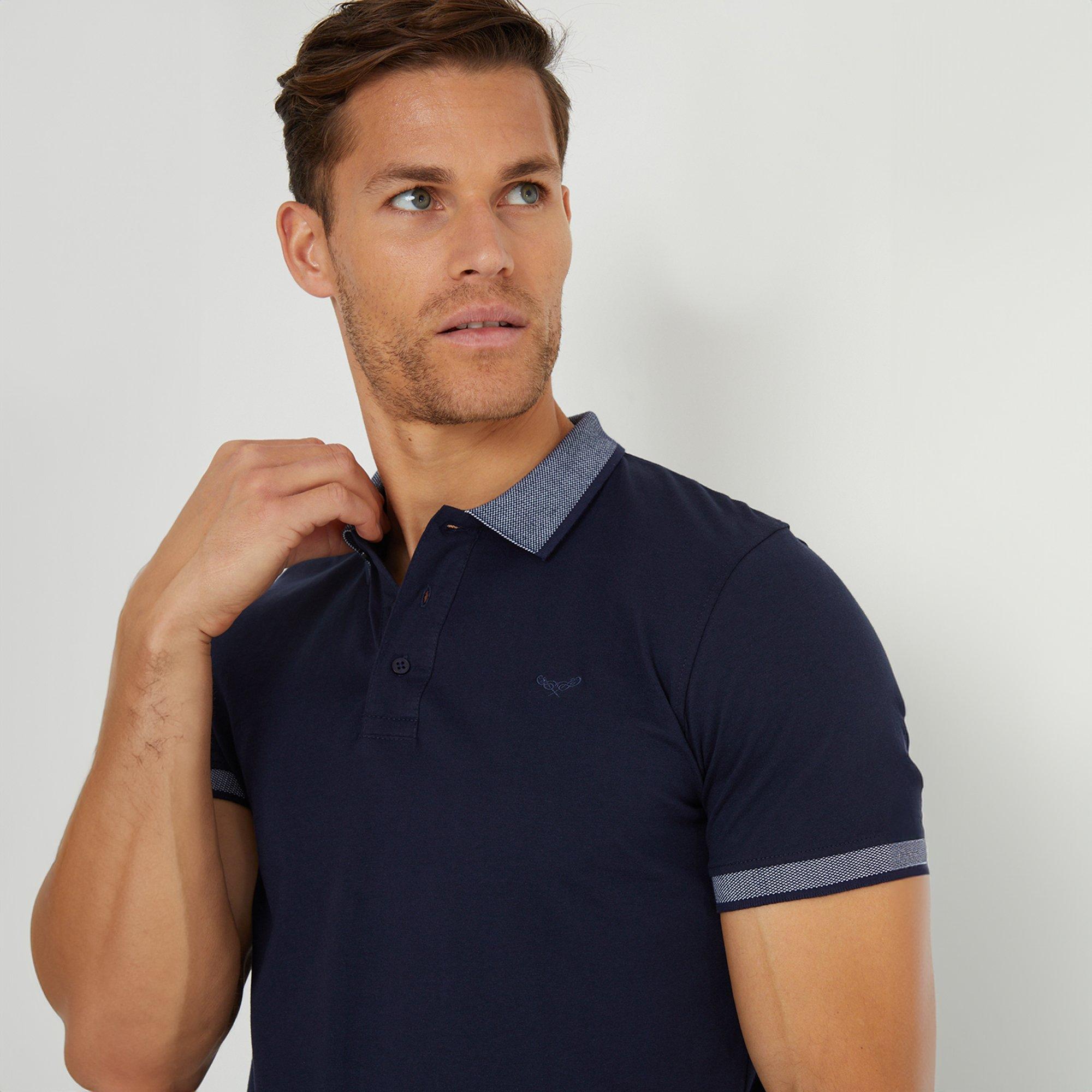 Navy - Threadbare - Birdseye Collar Cotton Jersey Polo Shirt - 4