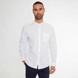 Threadbare Linen Blend Long Sleeve Grandad Collar Shirt
