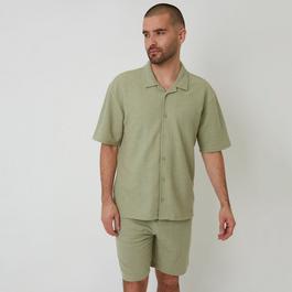 Threadbare Antti Textured Revere Collar Short Sleeve Shirt