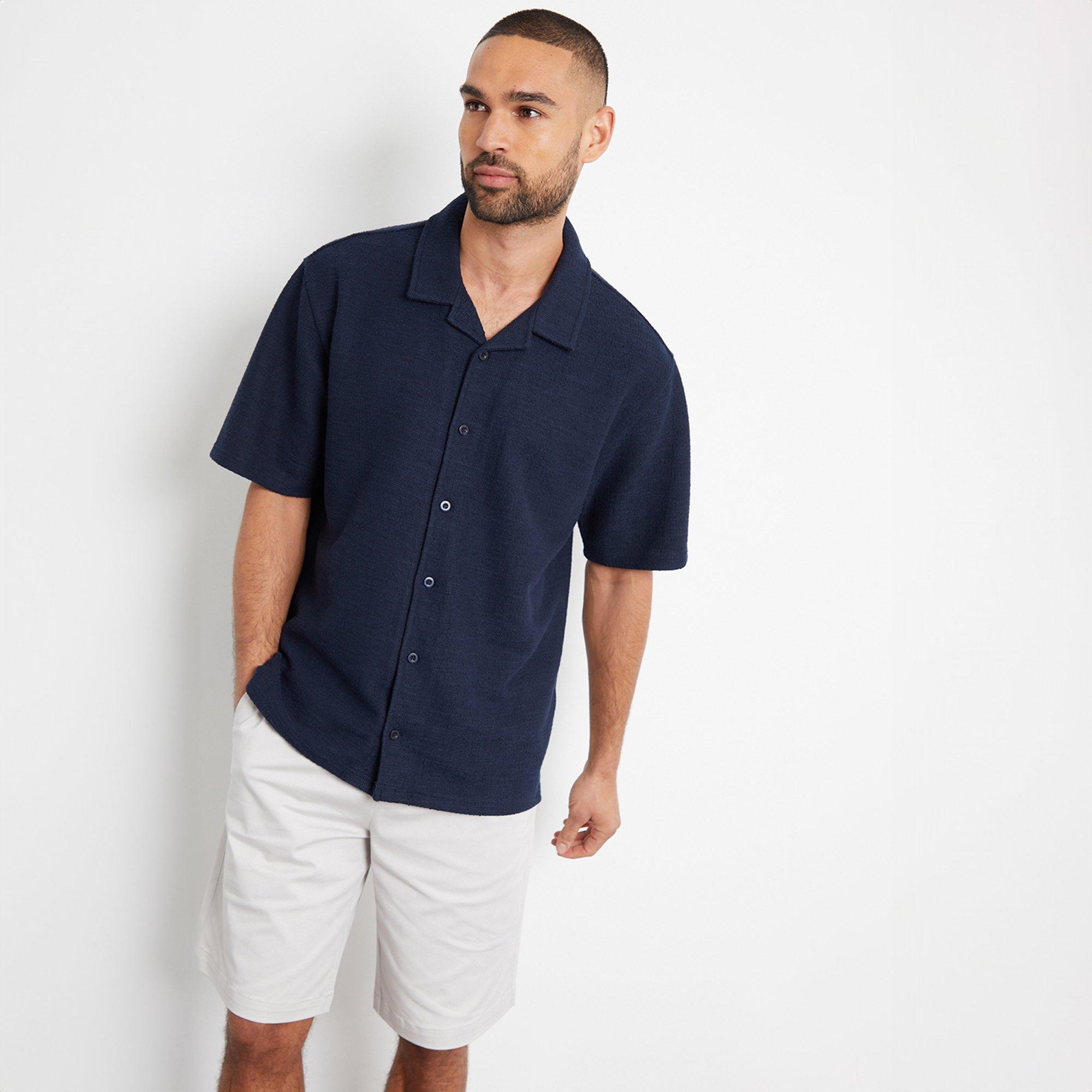 Navy - Threadbare - Antti Textured Revere Collar Short Sleeve Shirt - 1