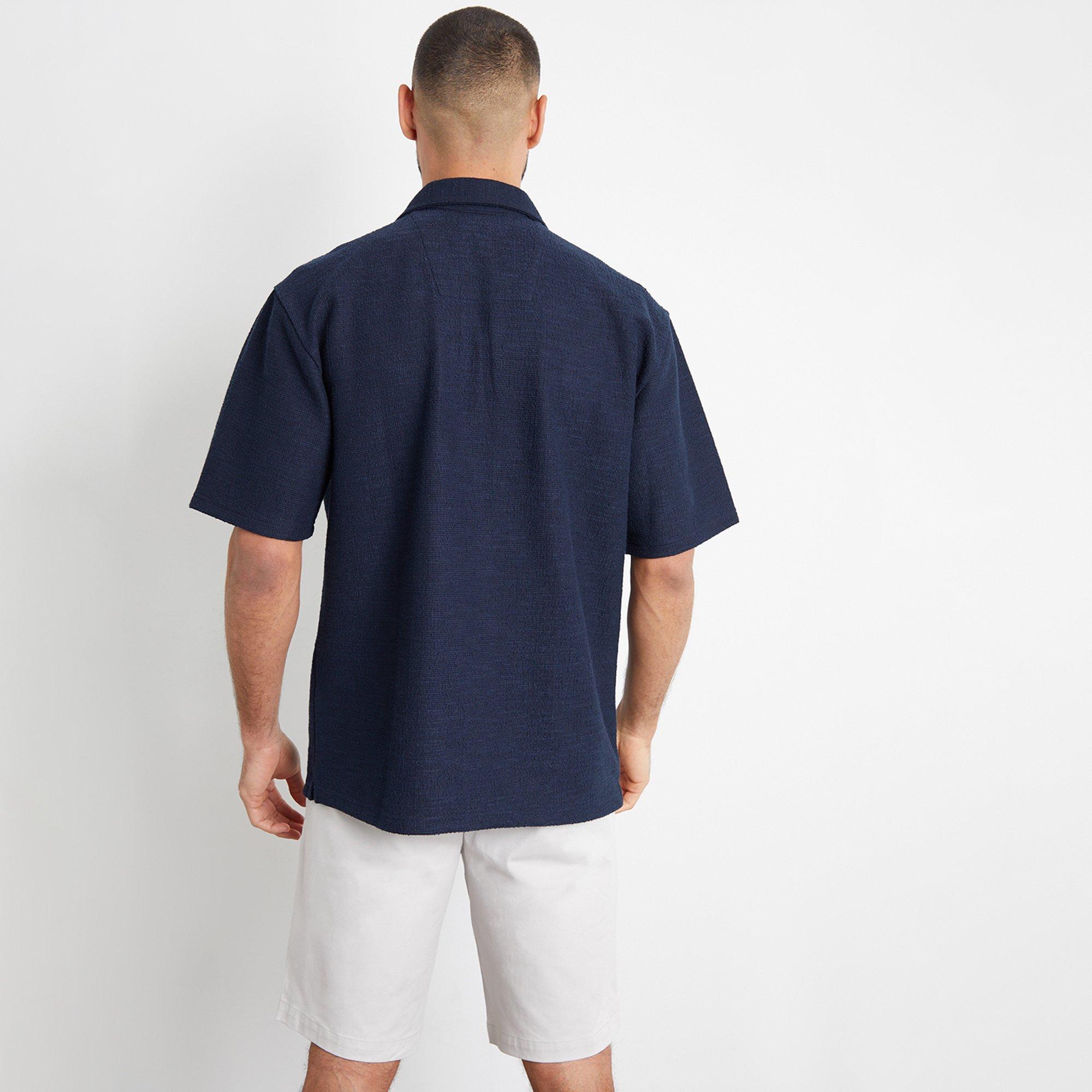 Navy - Threadbare - Antti Textured Revere Collar Short Sleeve Shirt - 2