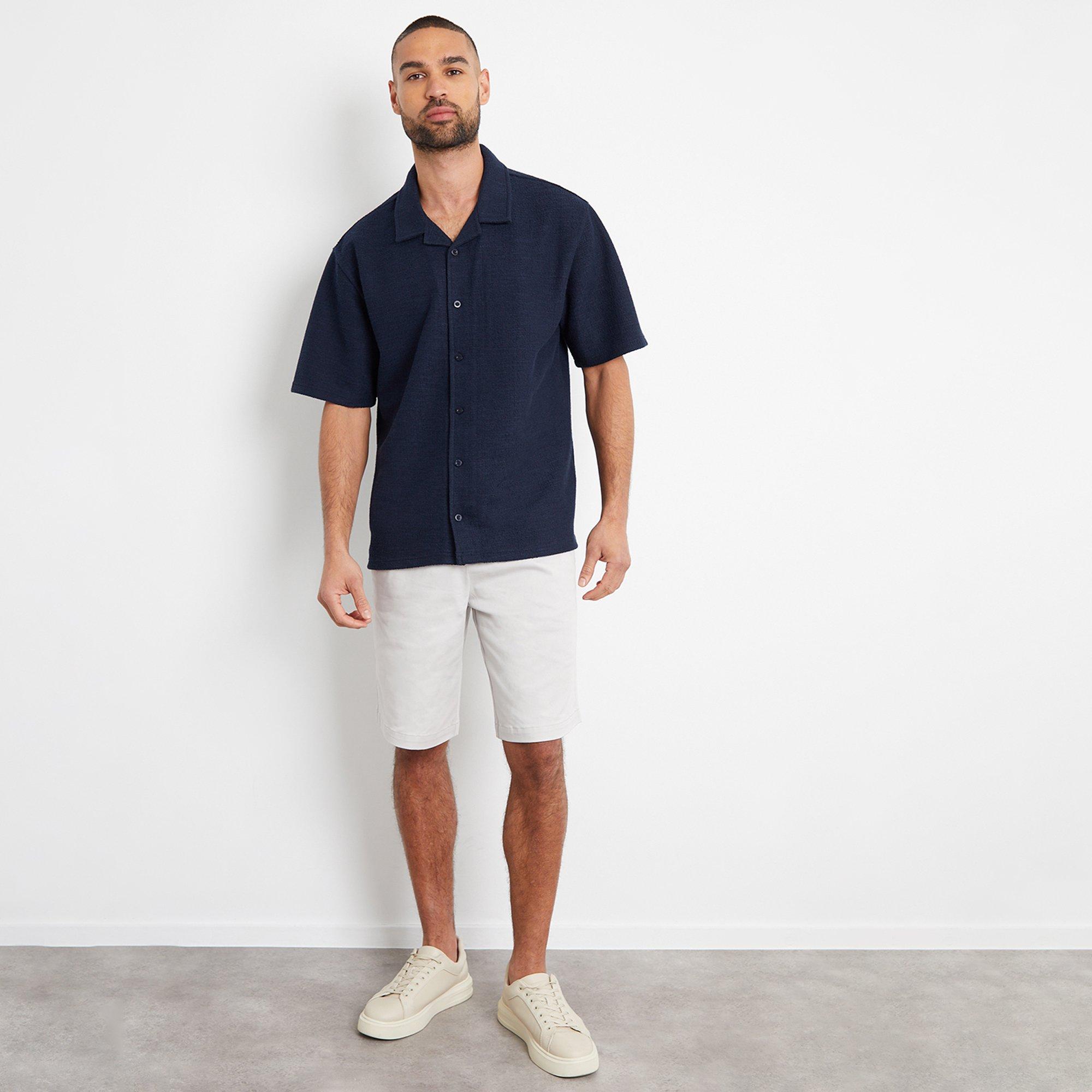 Navy - Threadbare - Antti Textured Revere Collar Short Sleeve Shirt - 3