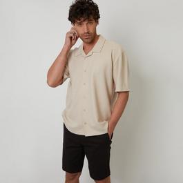 Threadbare Antti Textured Revere Collar Short Sleeve Shirt