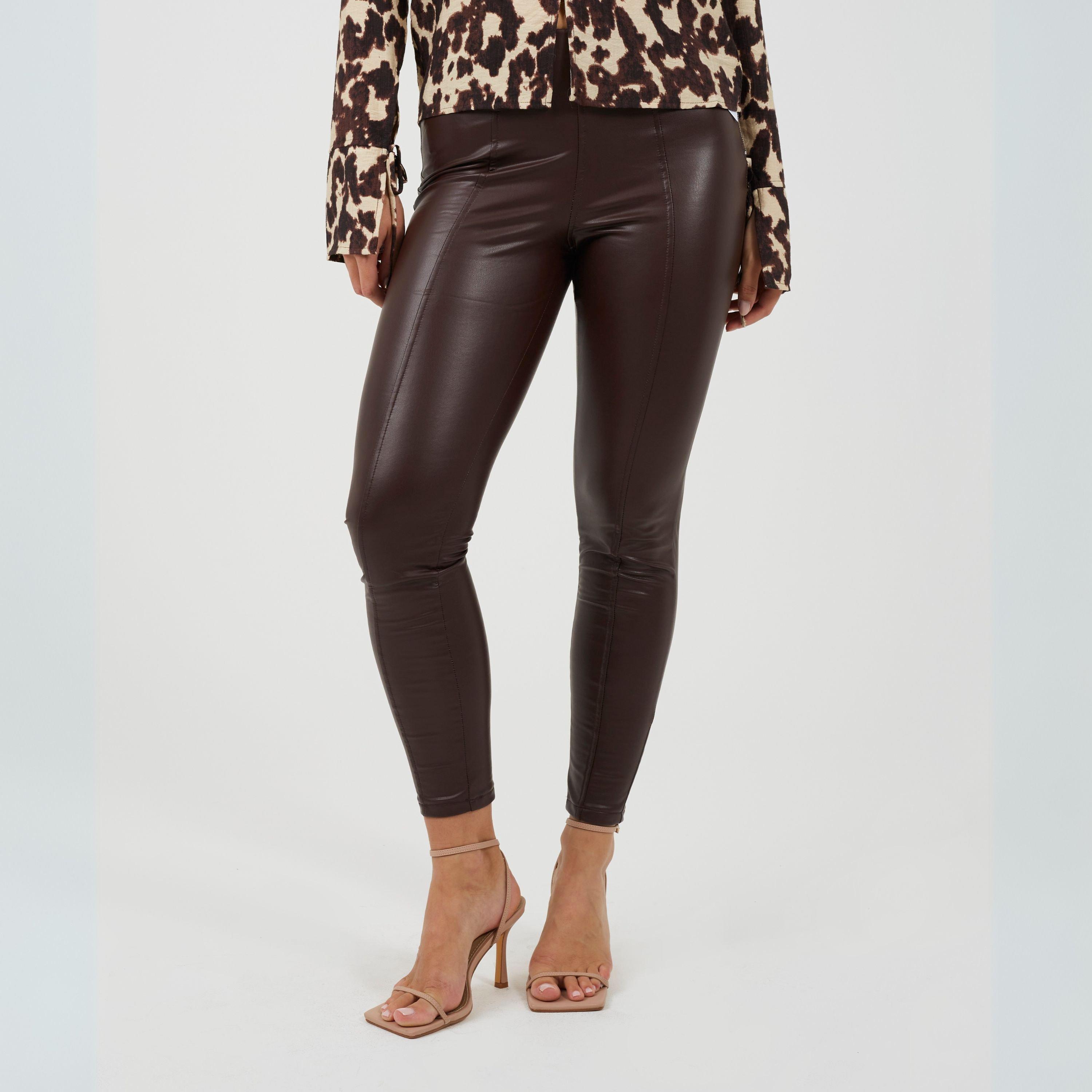Dark Chocolate - Brave Soul - Womens Faux leather Trousers - 1
