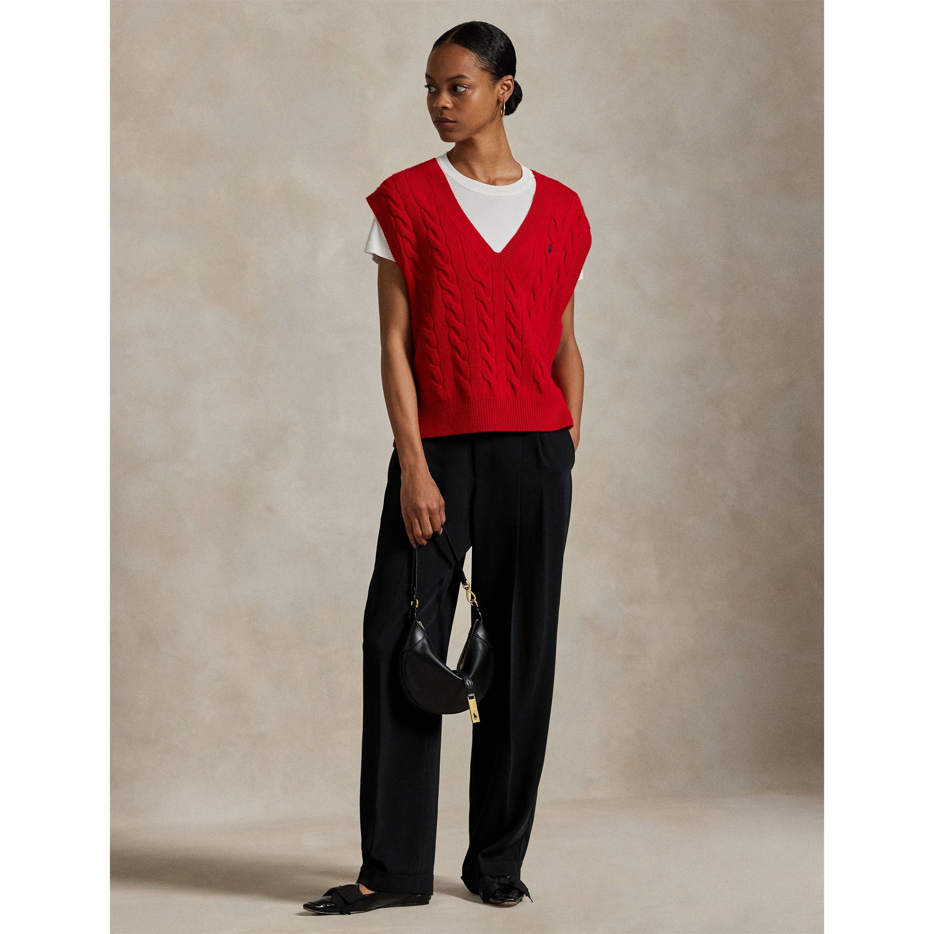 Pull De Noël Sans Manches Susan Bristol Vintage Femme Taille S - Laine Rouge Avec Poches