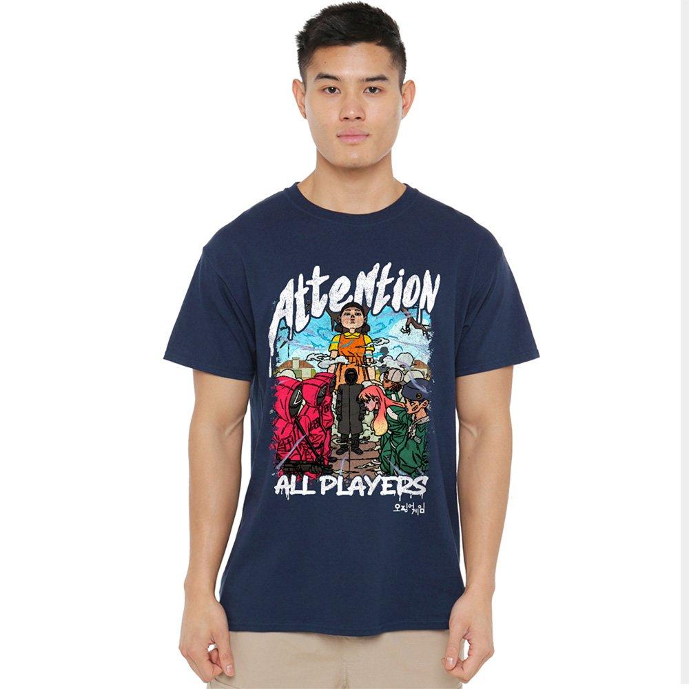 Navy - Squid Game - Squid Game - Season Three Attention Anime T-Shirt - 1
