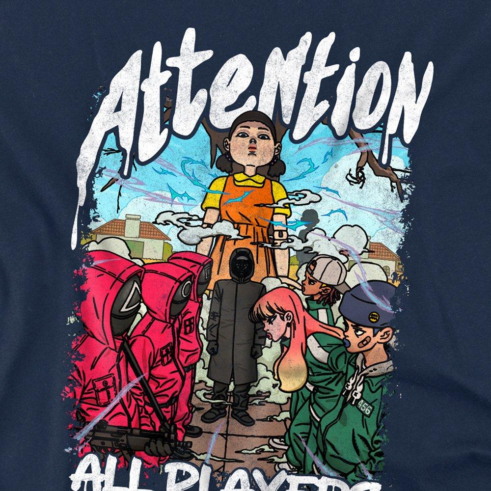 Navy - Squid Game - Squid Game - Season Three Attention Anime T-Shirt - 2