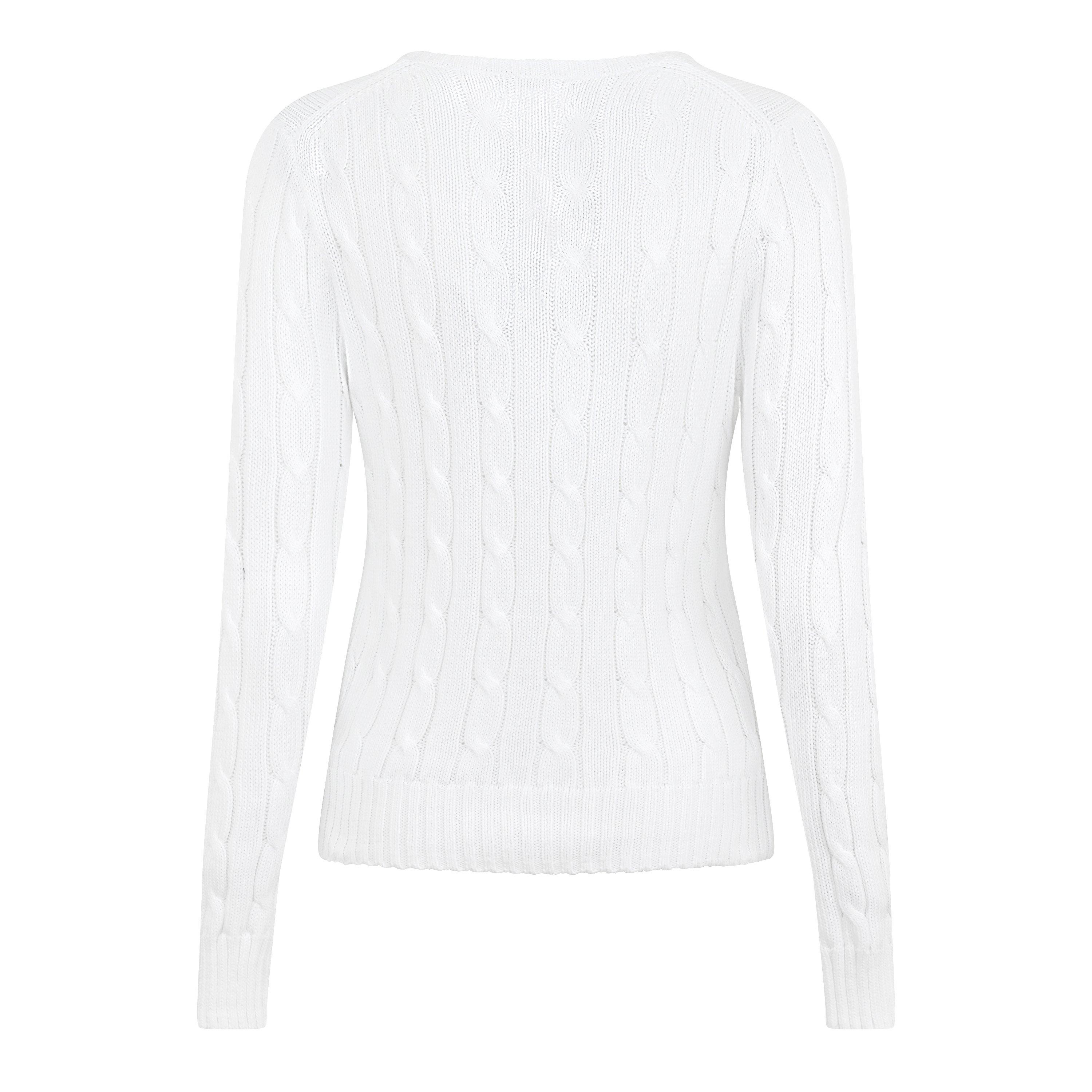 White - Polo Ralph Lauren - Women's Cable-Knit V-neck Jumper - 2