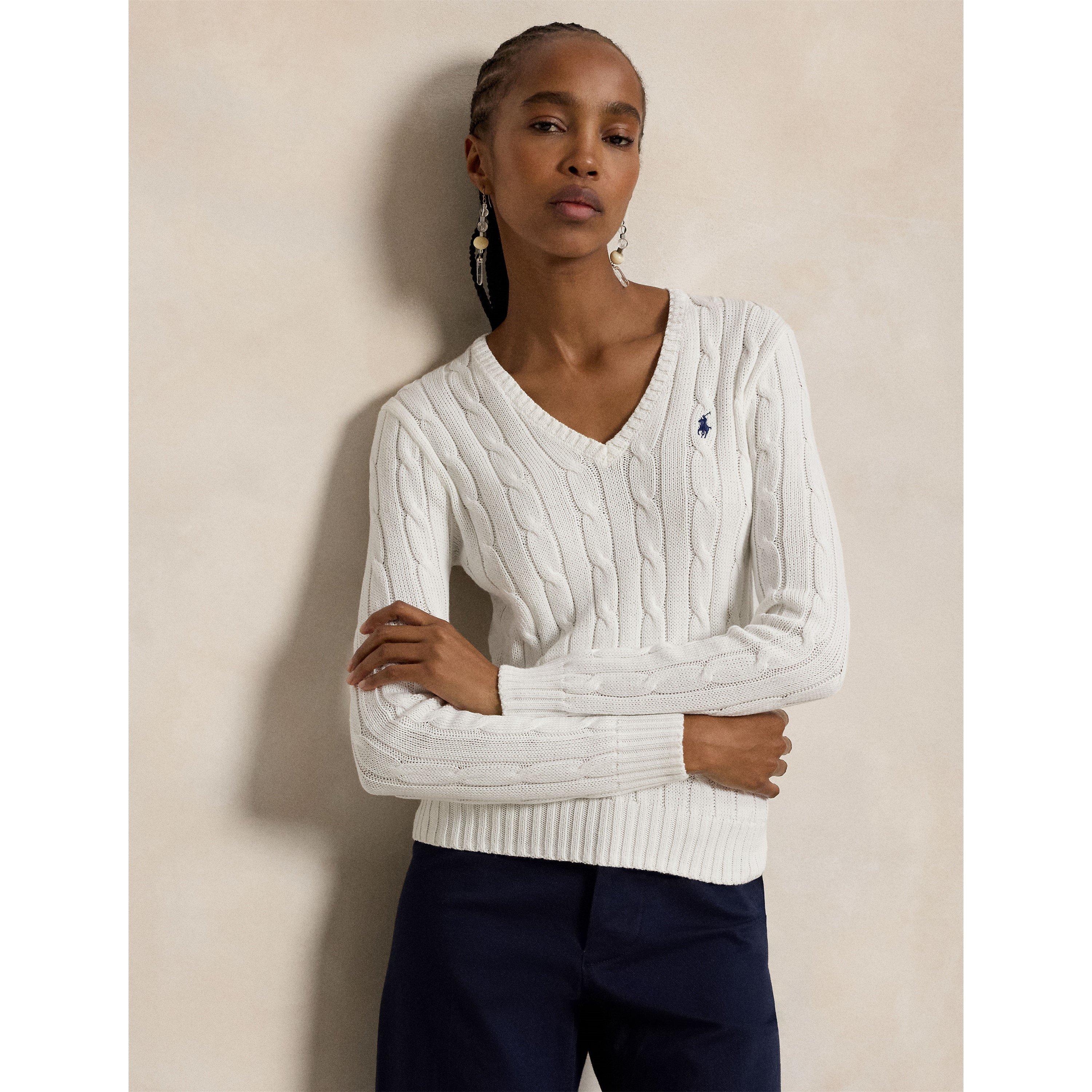 White - Polo Ralph Lauren - Women's Cable-Knit V-neck Jumper - 3