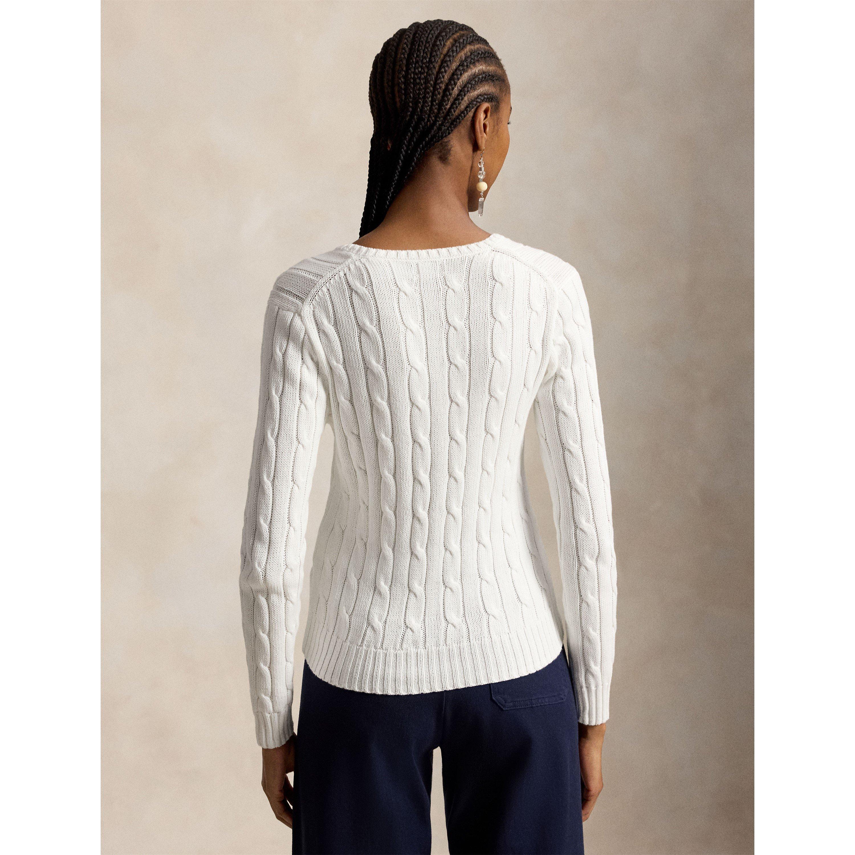 White - Polo Ralph Lauren - Women's Cable-Knit V-neck Jumper - 4