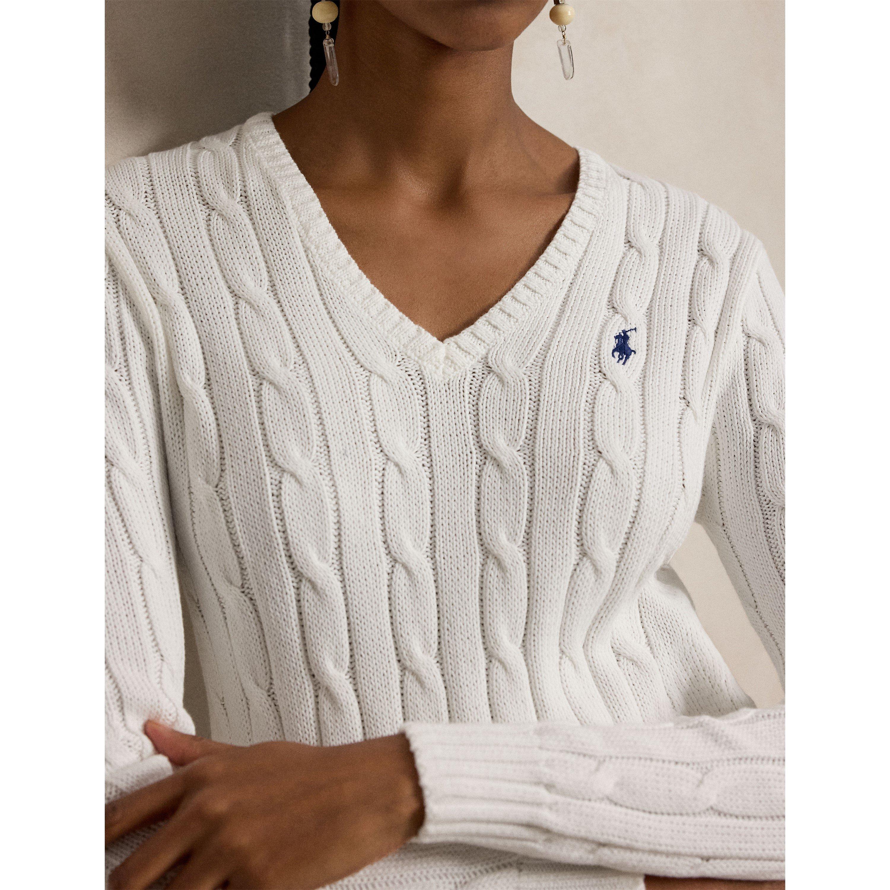 White - Polo Ralph Lauren - Women's Cable-Knit V-neck Jumper - 5