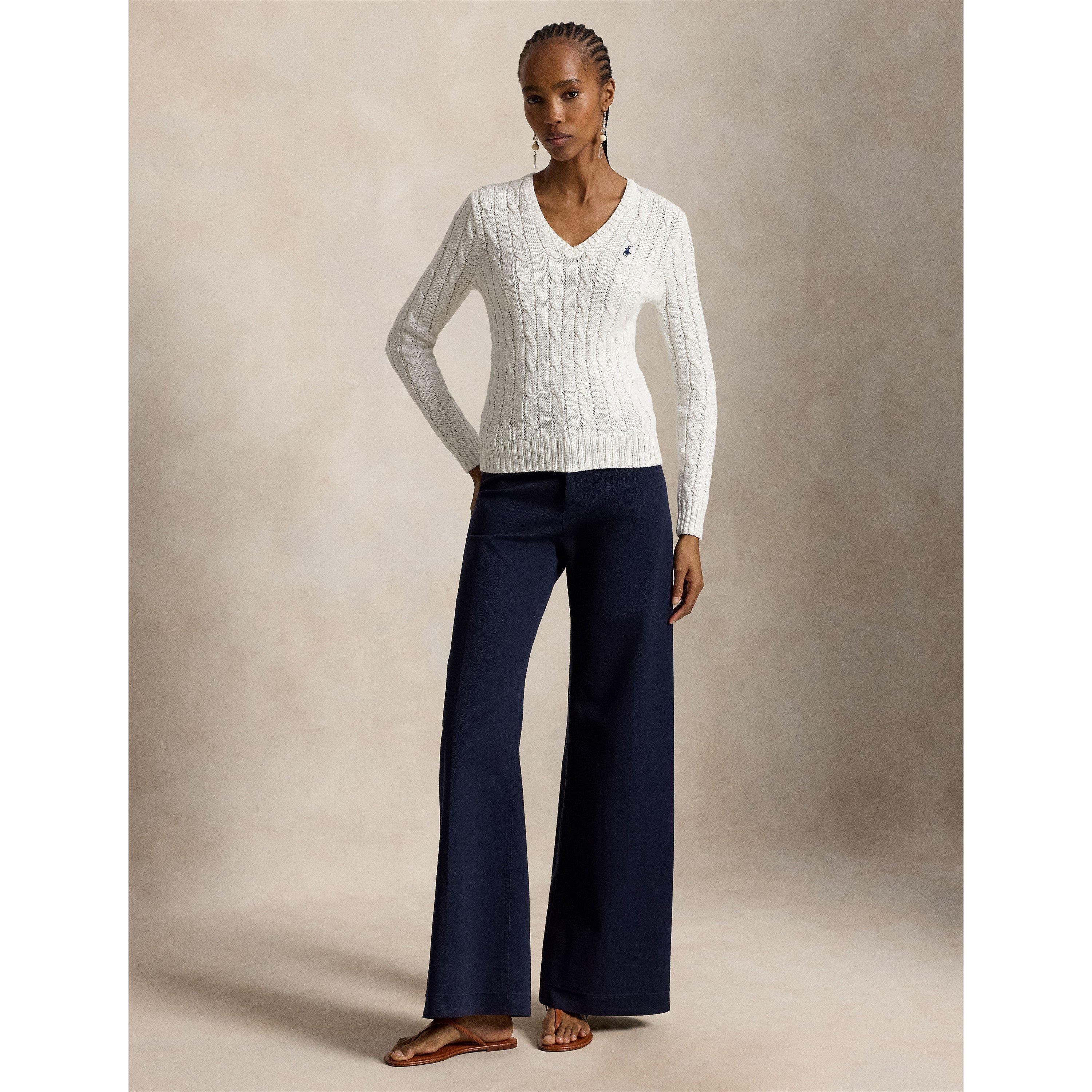 White - Polo Ralph Lauren - Women's Cable-Knit V-neck Jumper - 6