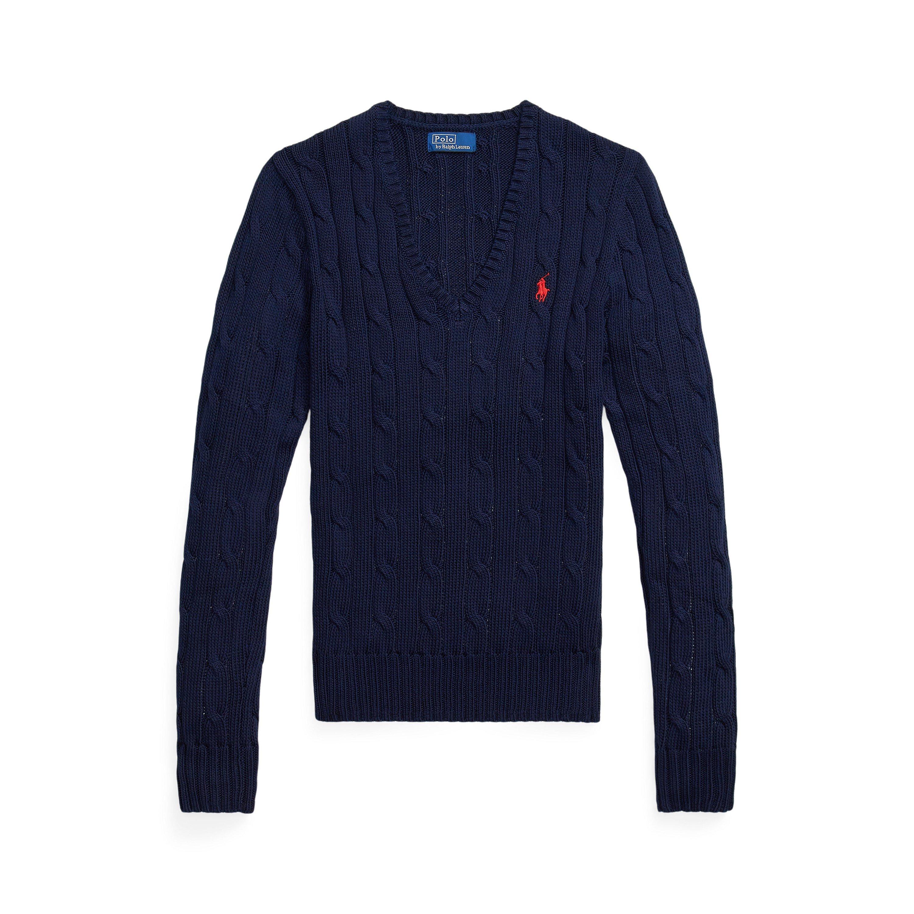 Hunter Navy - Polo Ralph Lauren - Women's Cable-Knit V-neck Jumper - 1