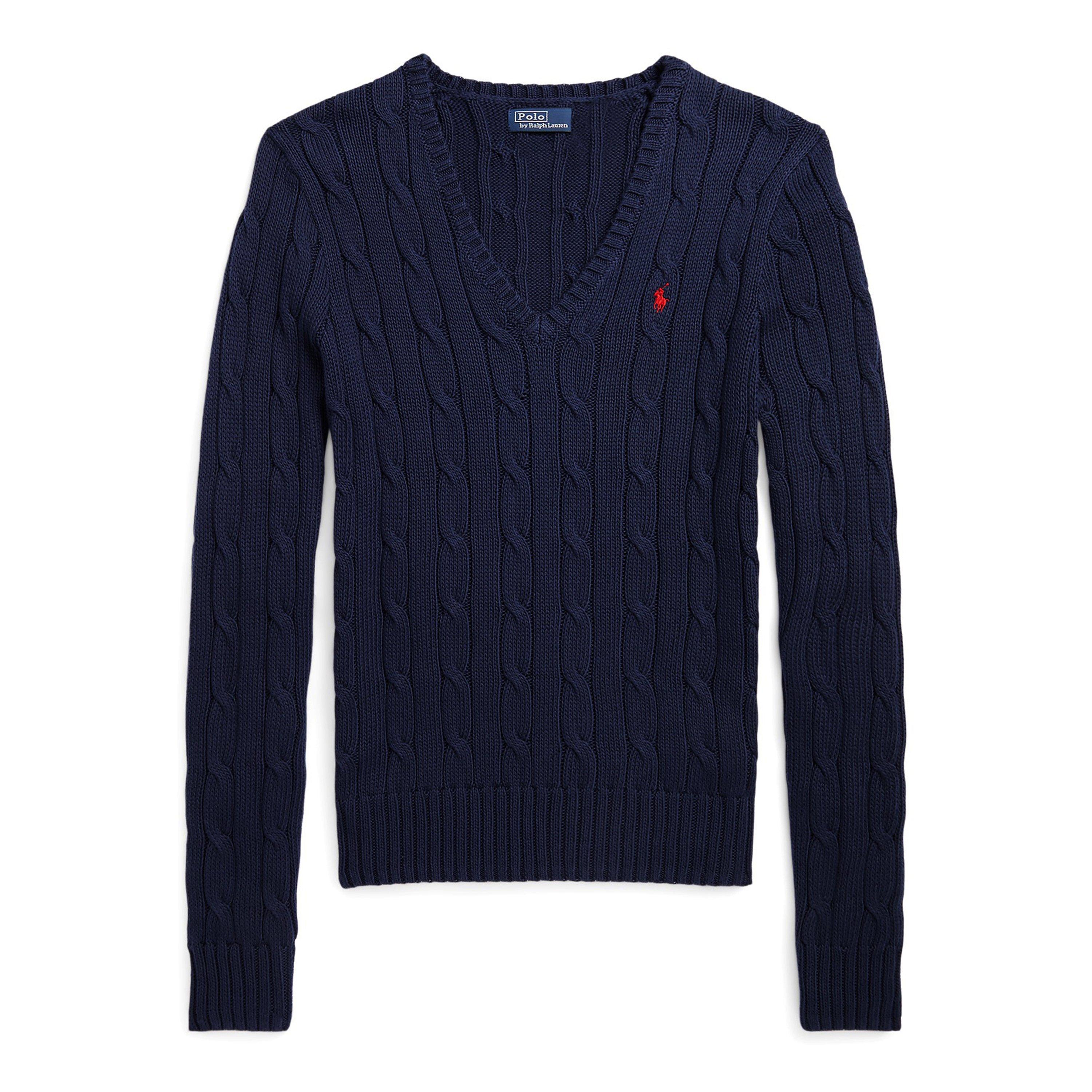 Hunter Navy - Polo Ralph Lauren - Women's Cable-Knit V-neck Jumper - 7