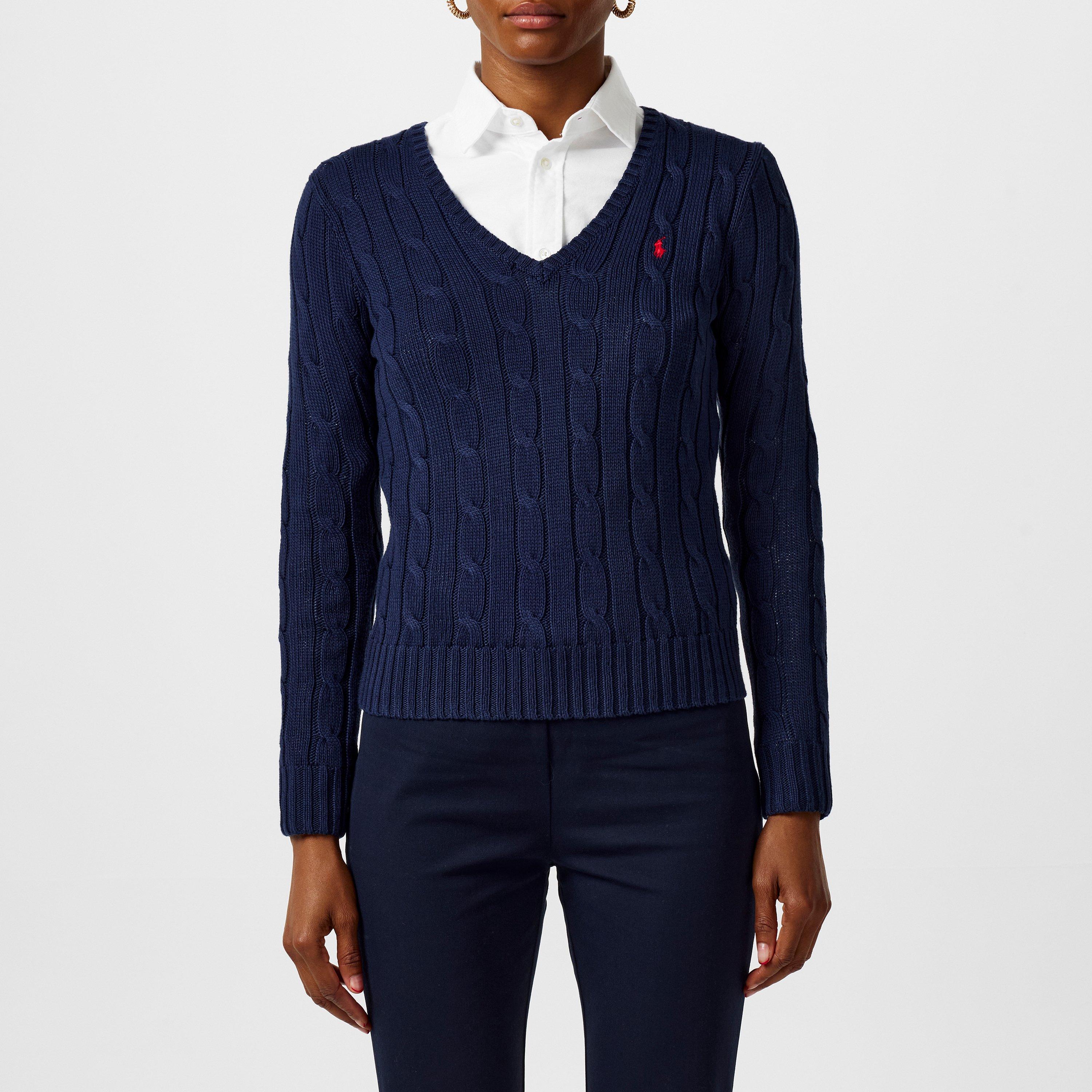 Hunter Navy - Polo Ralph Lauren - Women's Cable-Knit V-neck Jumper - 3