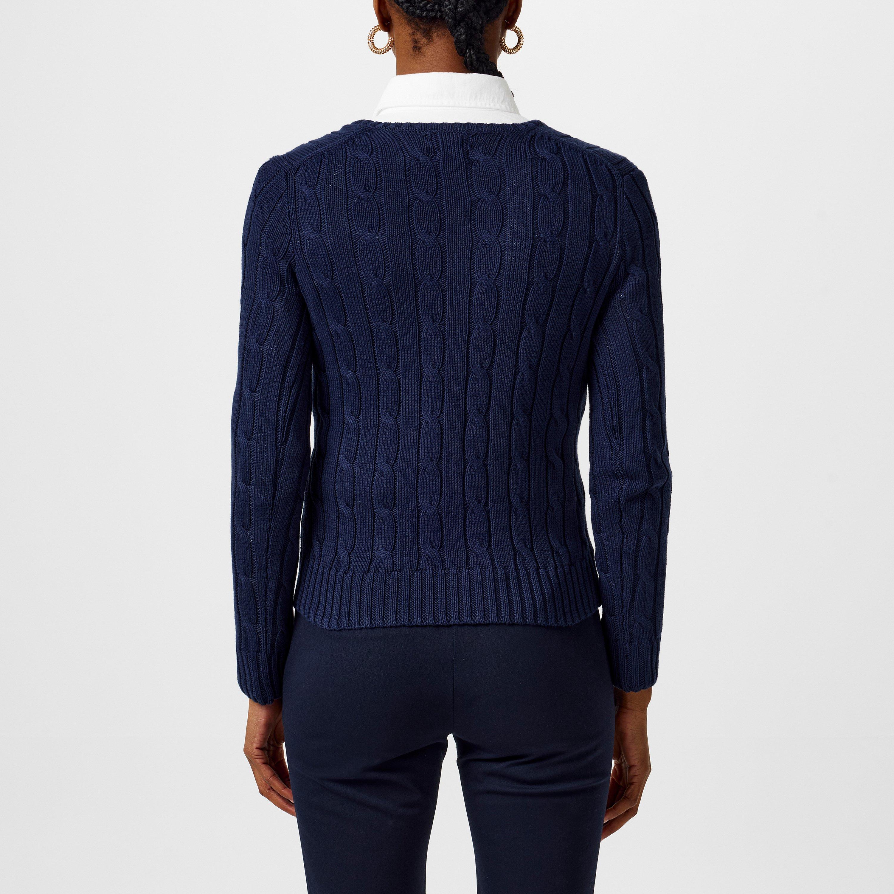 Hunter Navy - Polo Ralph Lauren - Women's Cable-Knit V-neck Jumper - 4