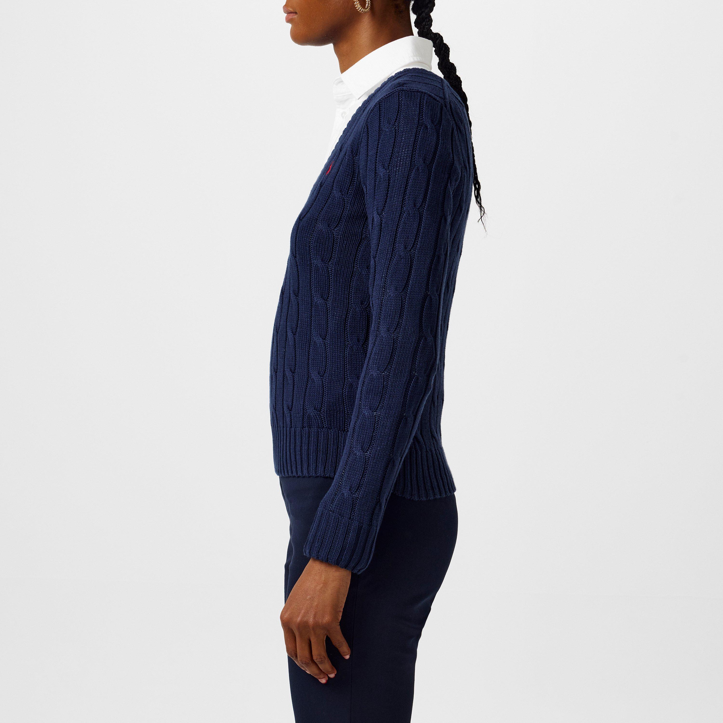 Hunter Navy - Polo Ralph Lauren - Women's Cable-Knit V-neck Jumper - 5