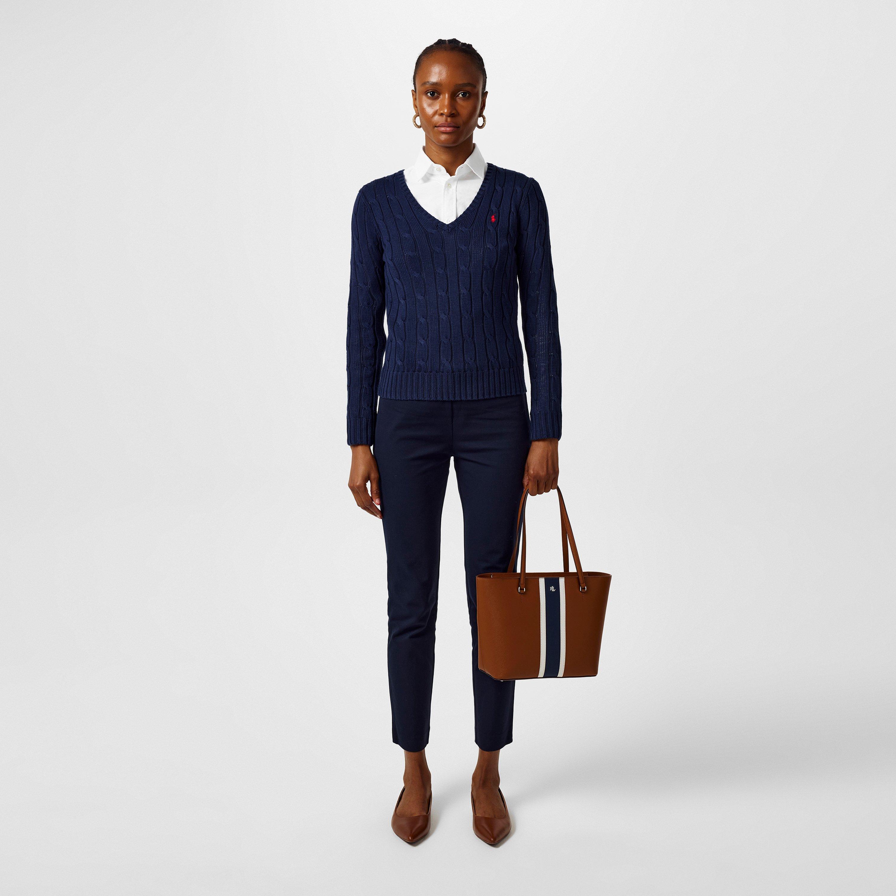 Hunter Navy - Polo Ralph Lauren - Women's Cable-Knit V-neck Jumper - 6