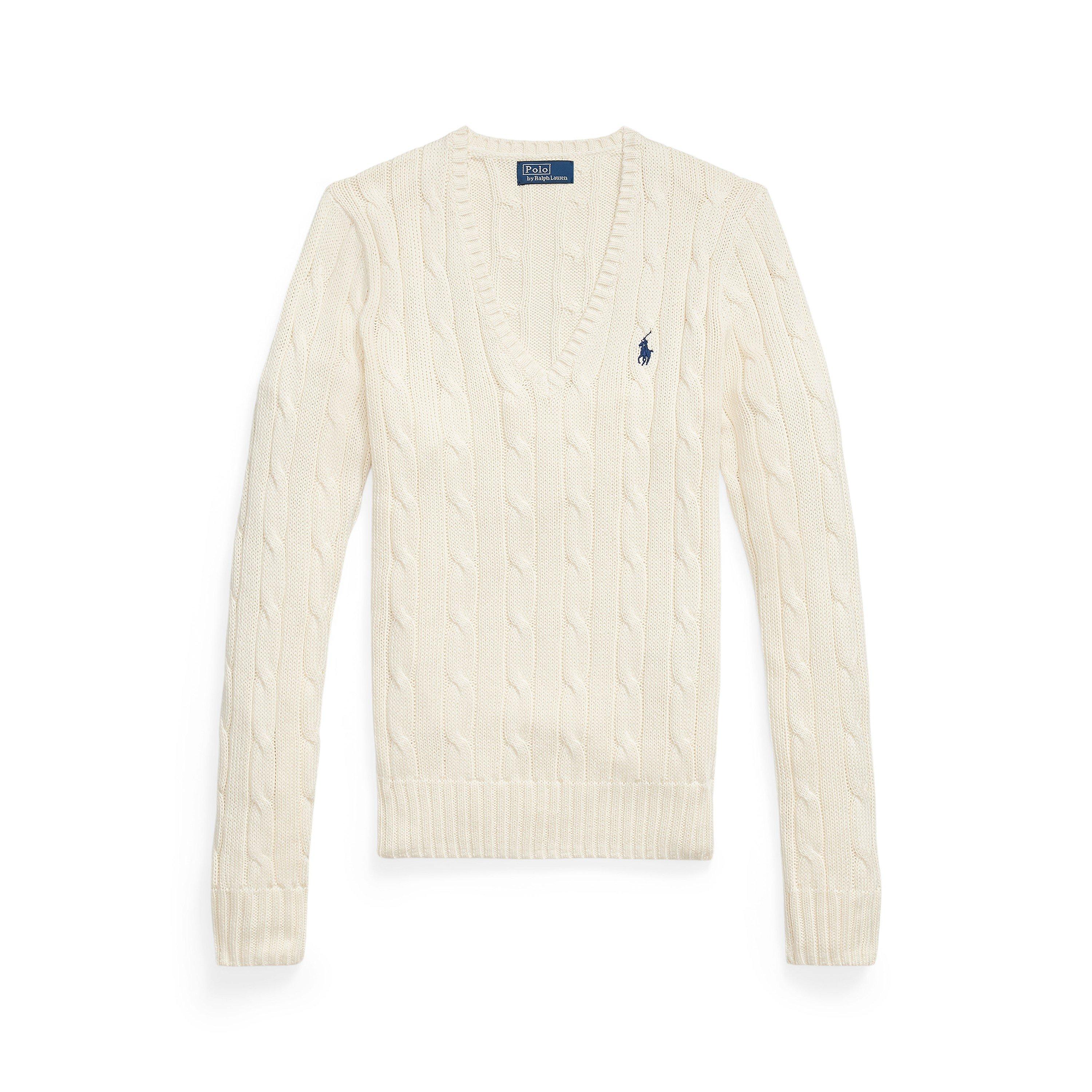 Polo Ralph Lauren Women's Cable-Knit V-neck Jumper - Cream - Size 10 (S)