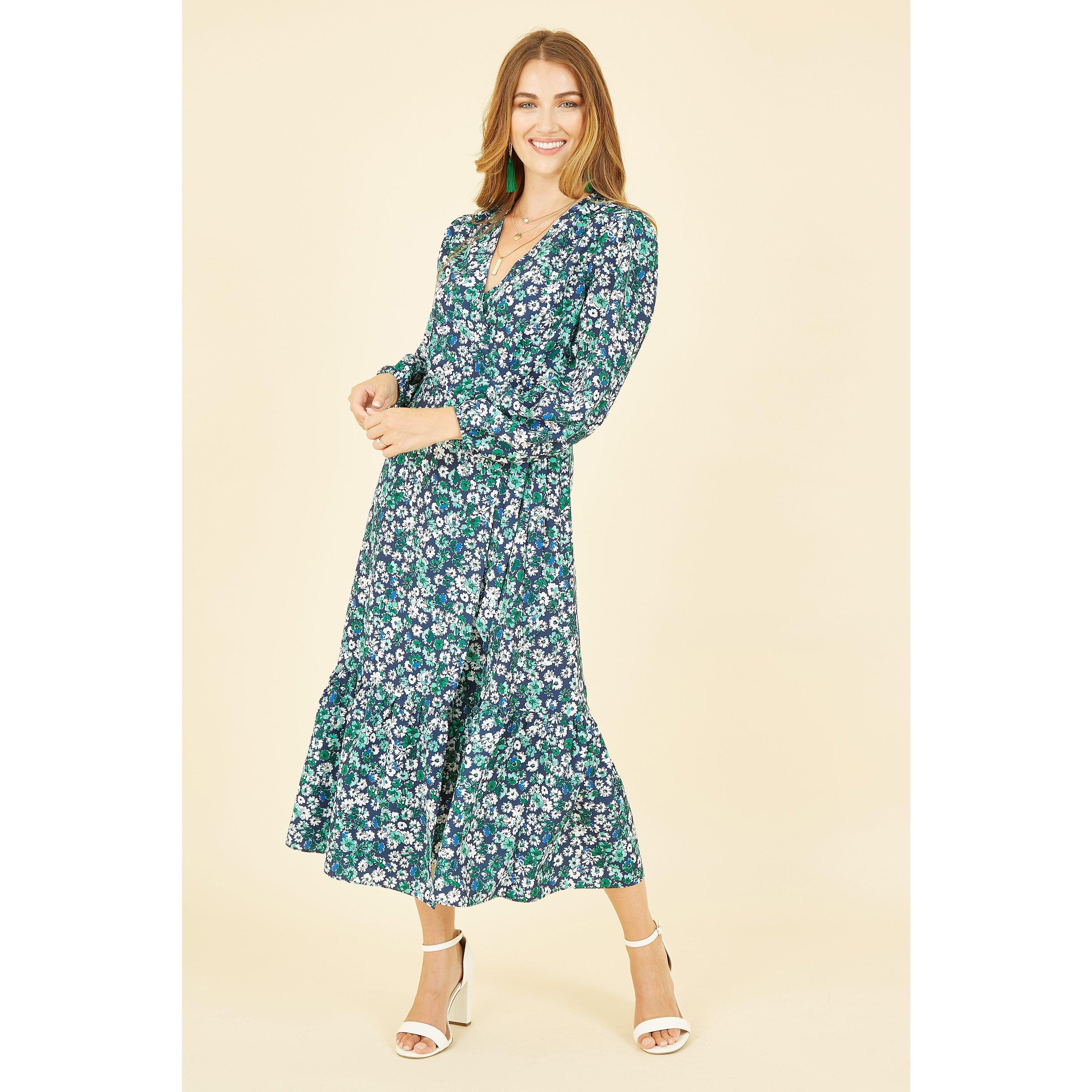 Yumi Green Daisy Print Wrap Midi Dress