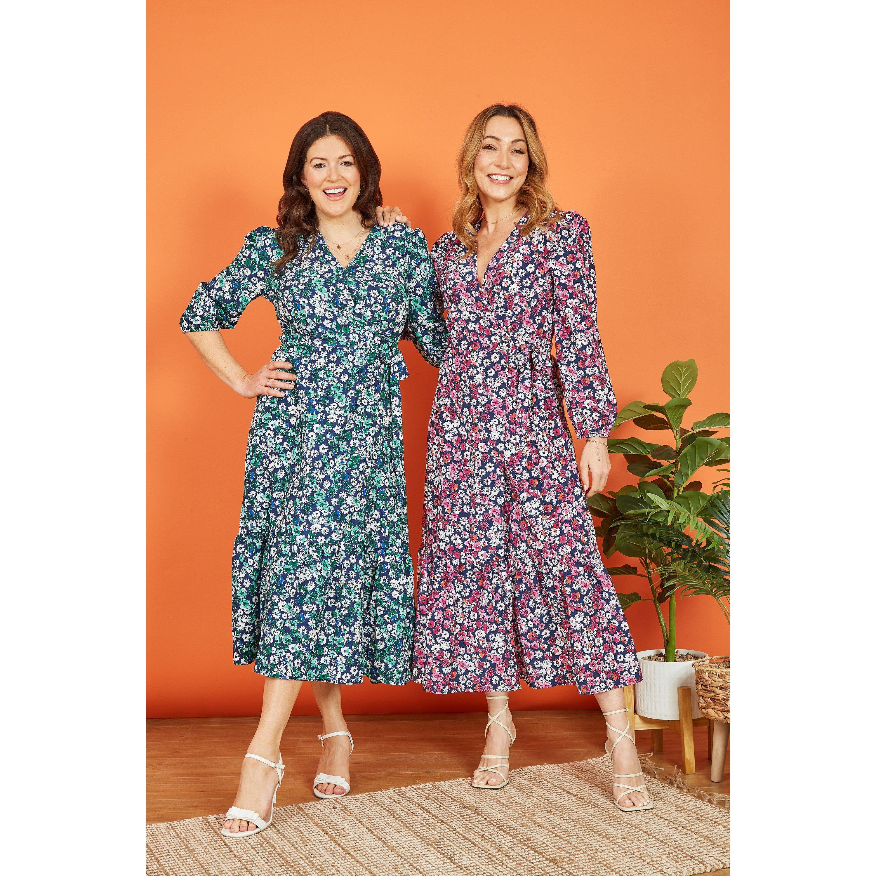 Green - Yumi - Green Daisy Print Wrap Midi Dress - 2