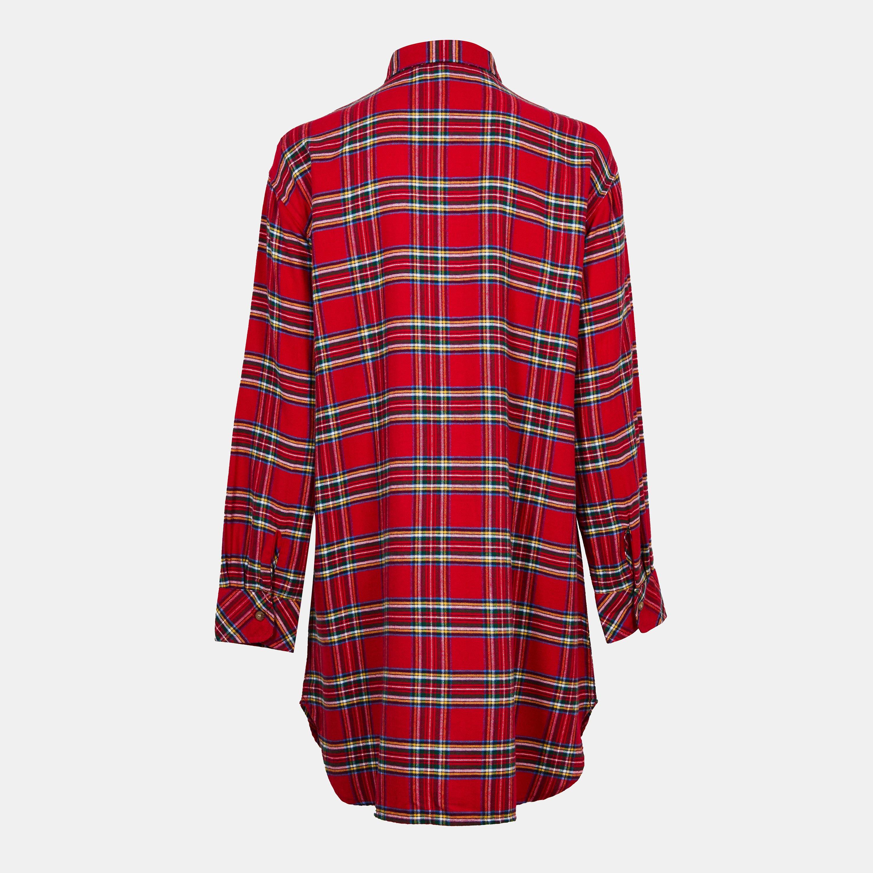 Red Plaid - Lauren by Ralph Lauren - Women's Real Leather Twill Nightshirt - 2