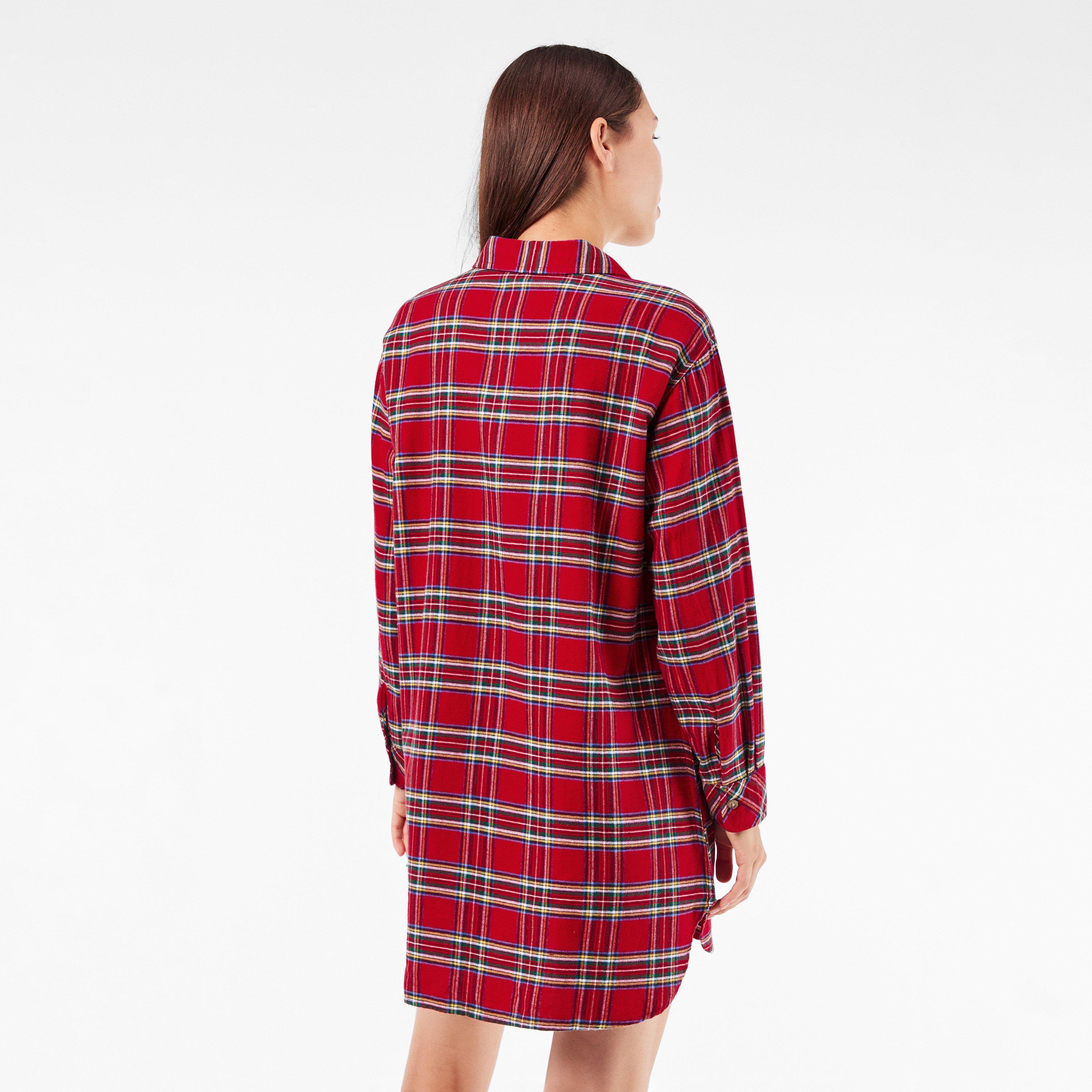 Red Plaid - Lauren by Ralph Lauren - Women's Real Leather Twill Nightshirt - 4