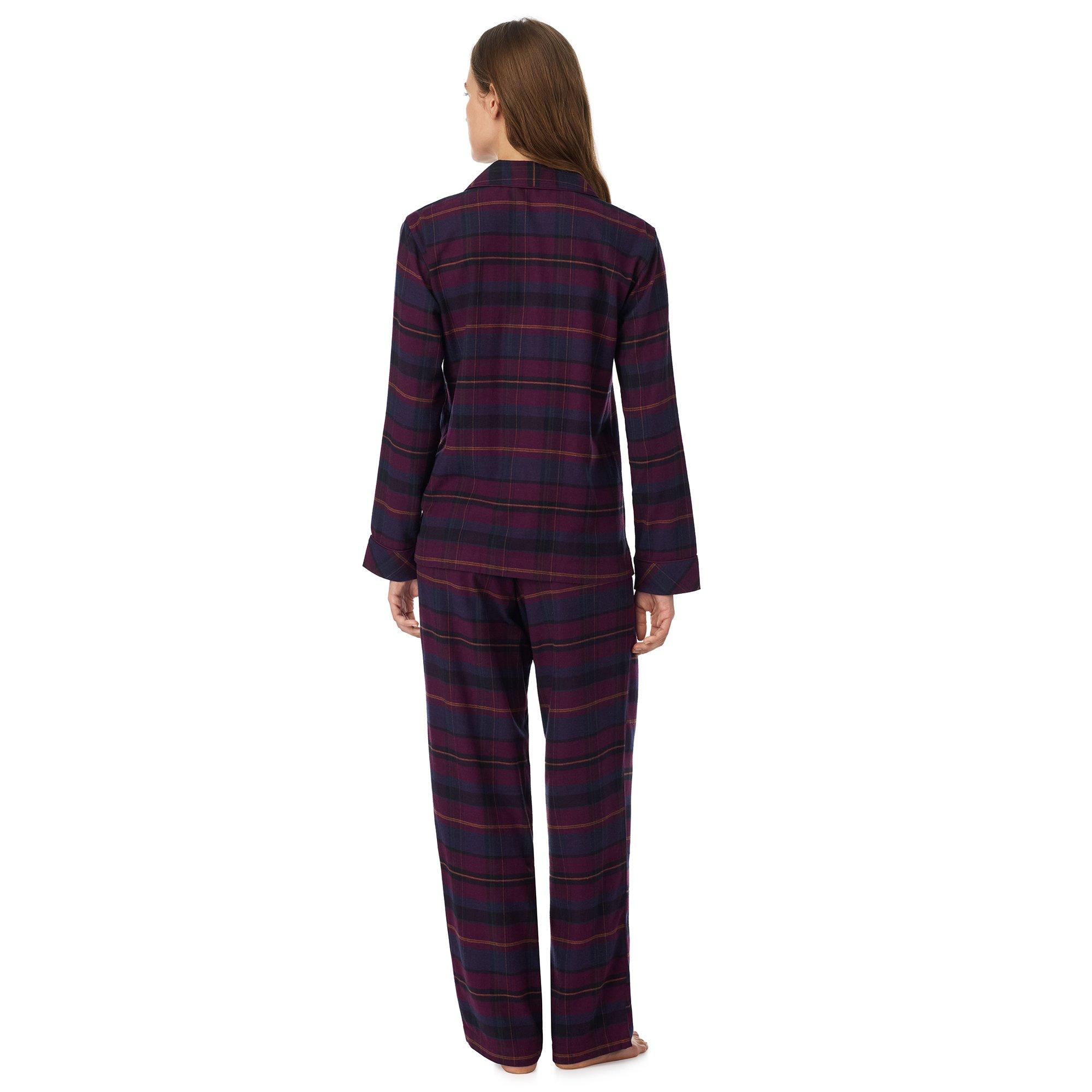 Burgundy Pr - Lauren by Ralph Lauren - Women's Long Sleeve Contrast Piping Pyjama Set - 2