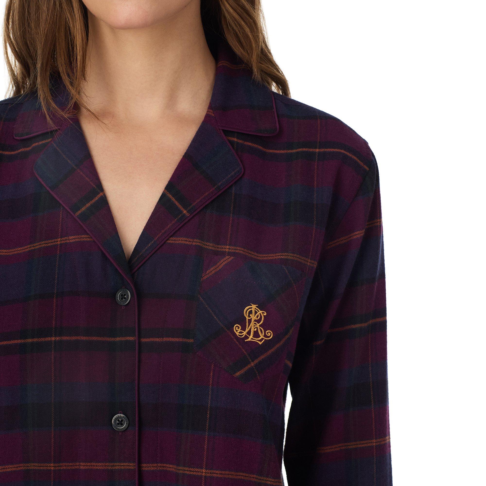 Burgundy Pr - Lauren by Ralph Lauren - Women's Long Sleeve Contrast Piping Pyjama Set - 3