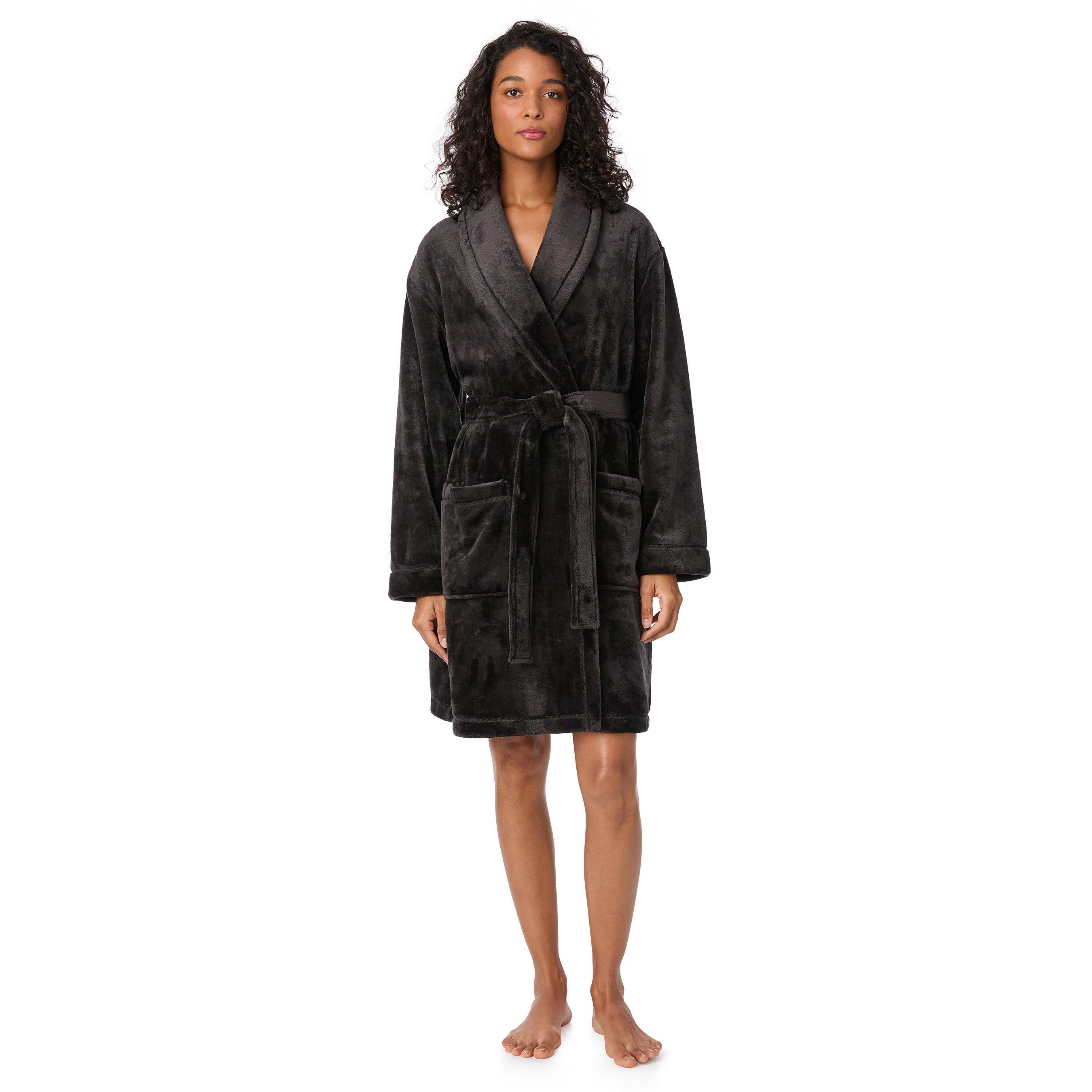 Black - DKNY - Women's Plush Relaxed Fit Dressing Gown - 1