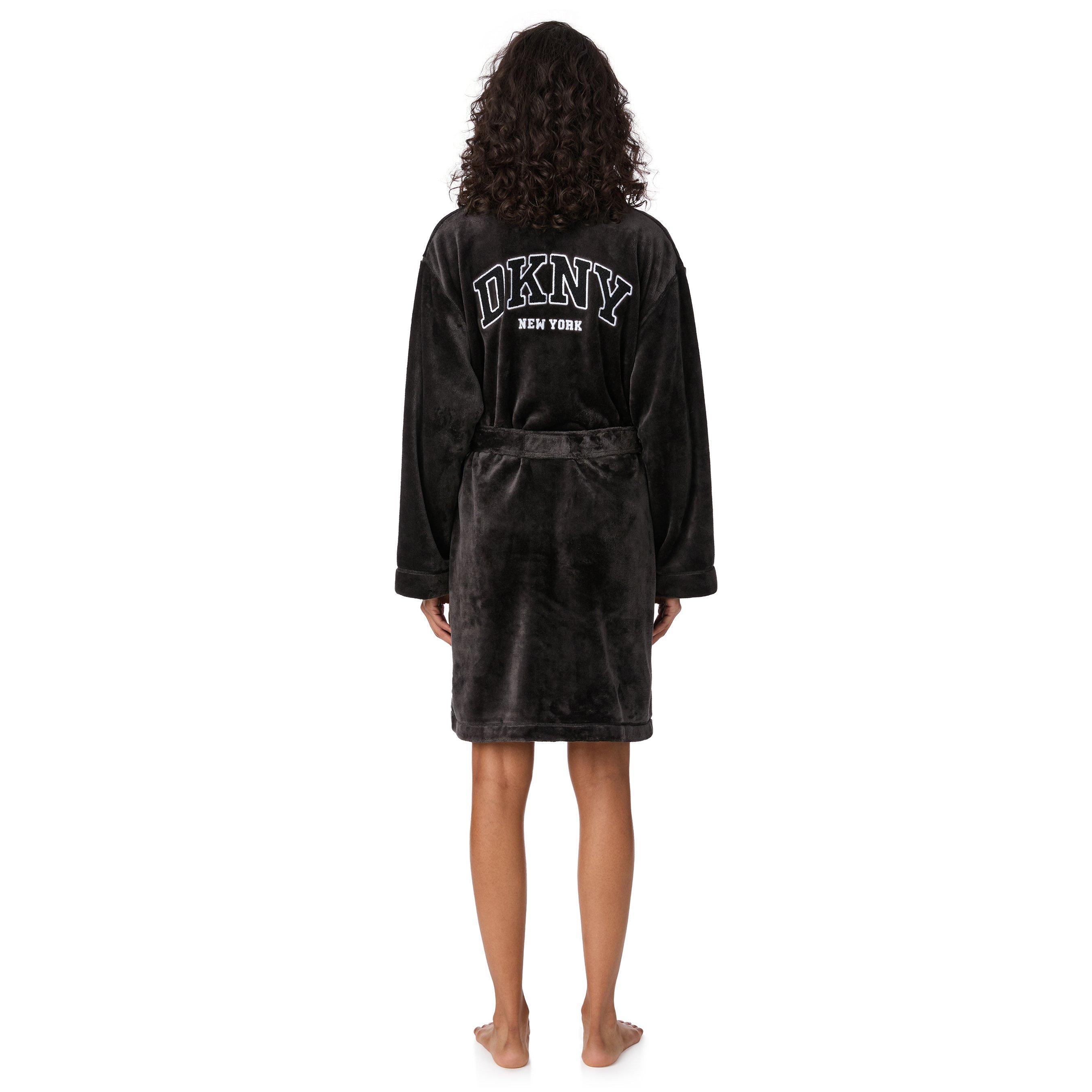 Black - DKNY - Women's Fluffy Dressing Gown - 2