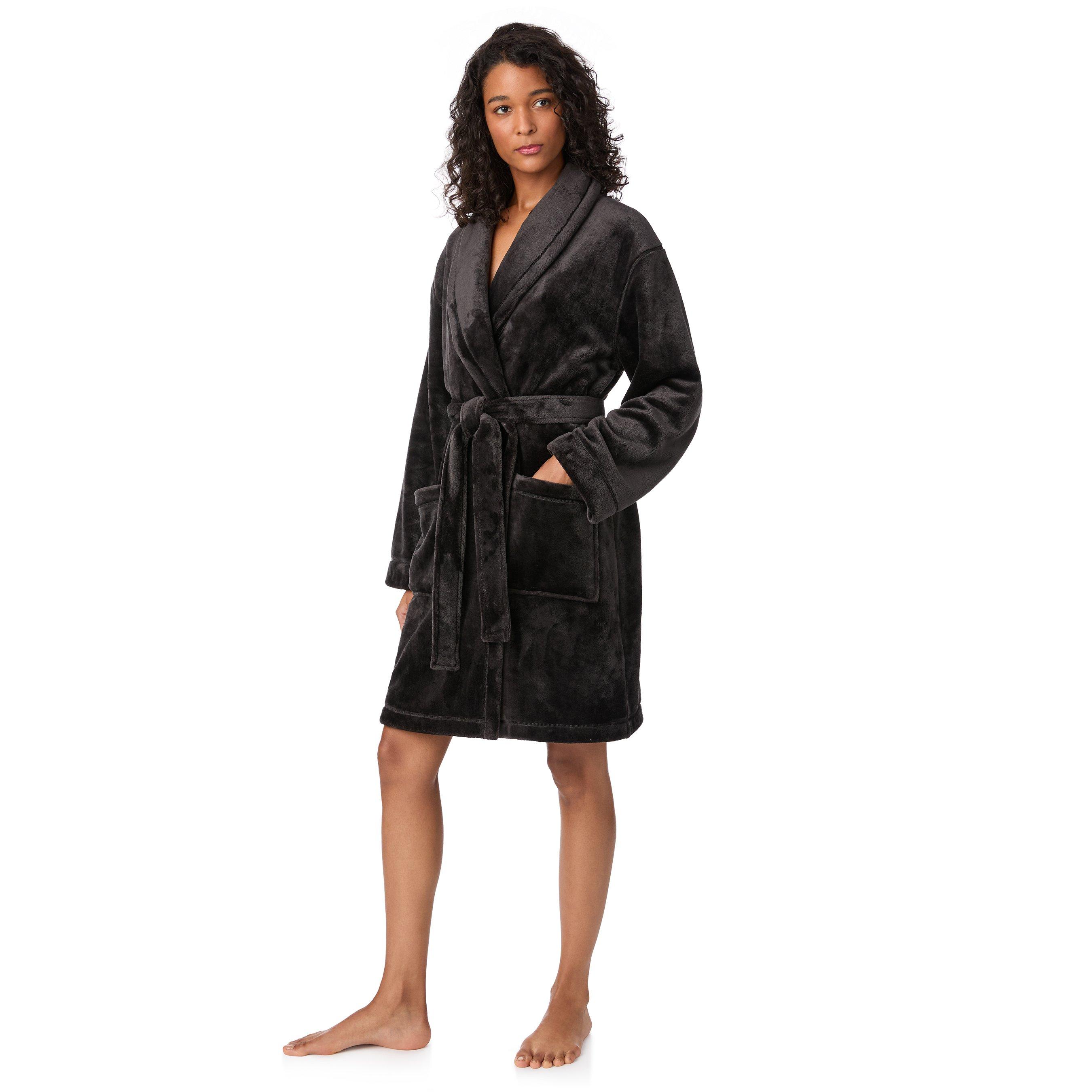 Black - DKNY - Women's Fluffy Dressing Gown - 3