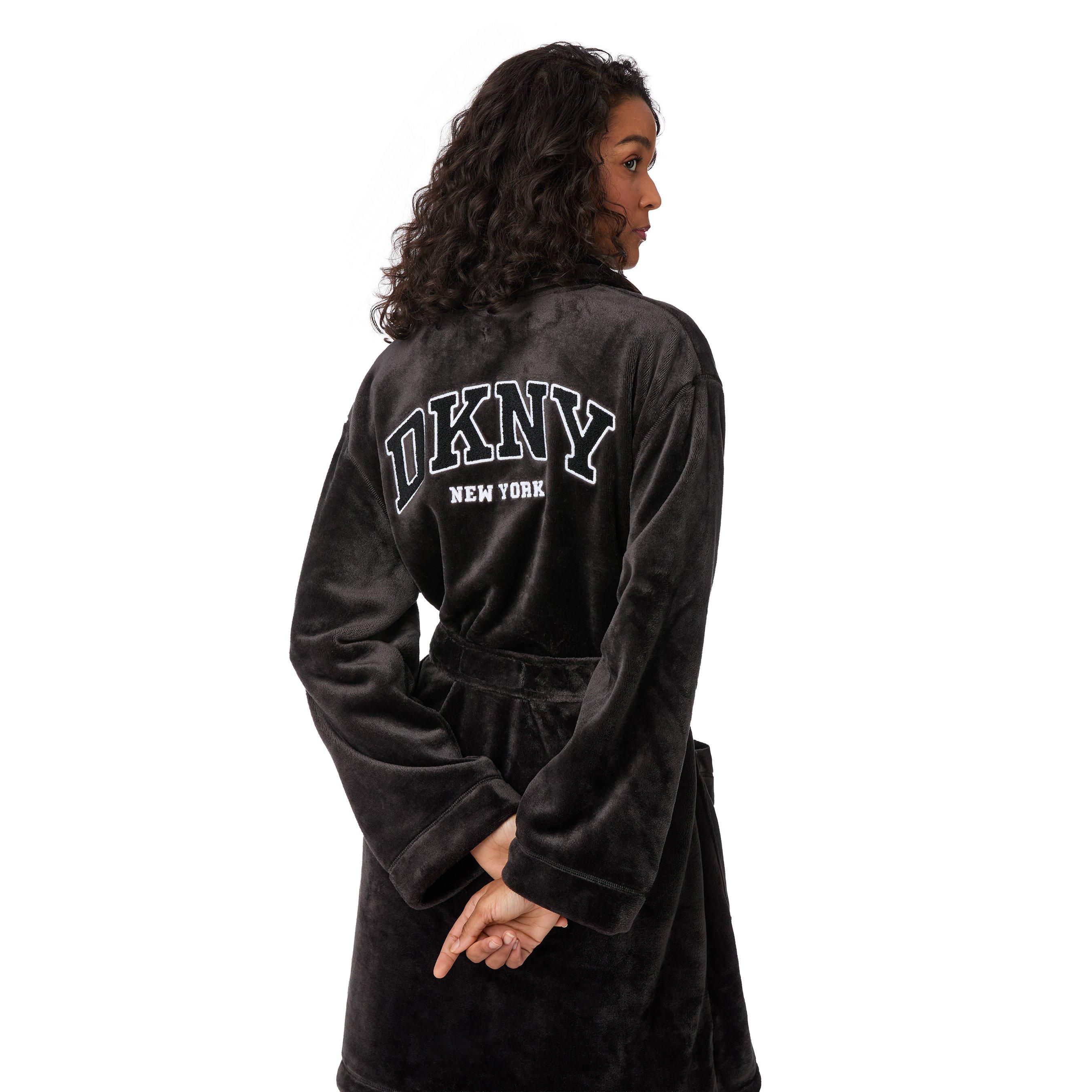 Black - DKNY - Women's Fluffy Dressing Gown - 4