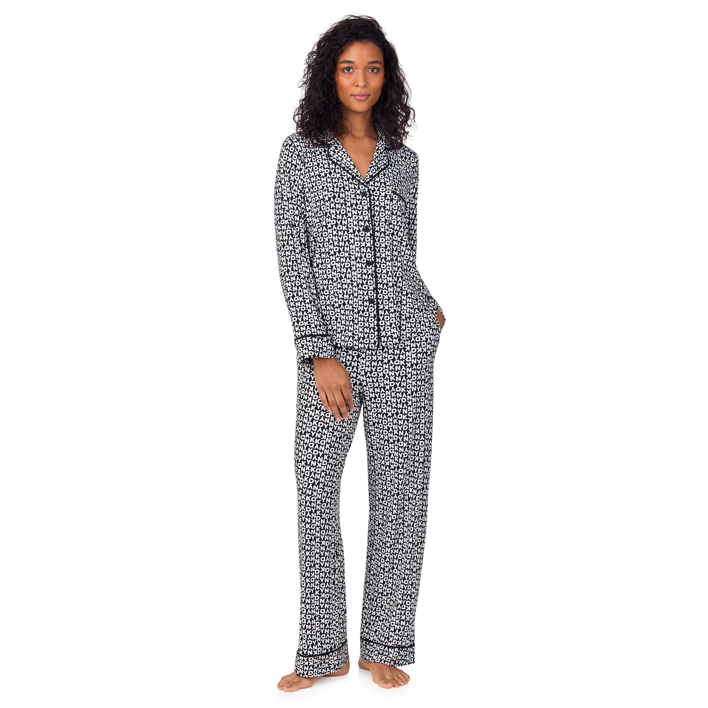 DKNY Women's Print Long Sleeve Pyjama Set - Black Letters