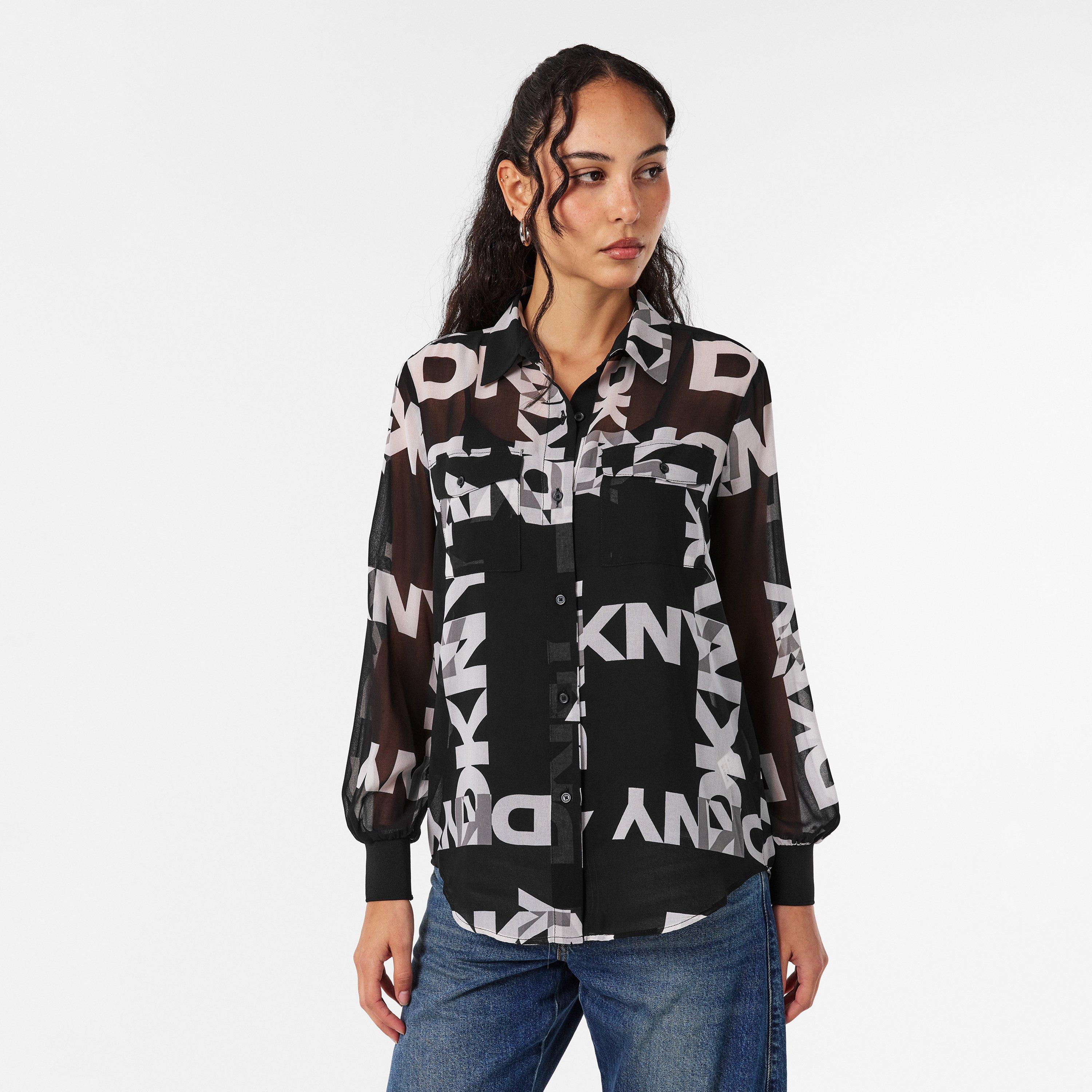 Negro/Blanco - DKNY - Women's Long-Sleeve Patterned Shirt - 3