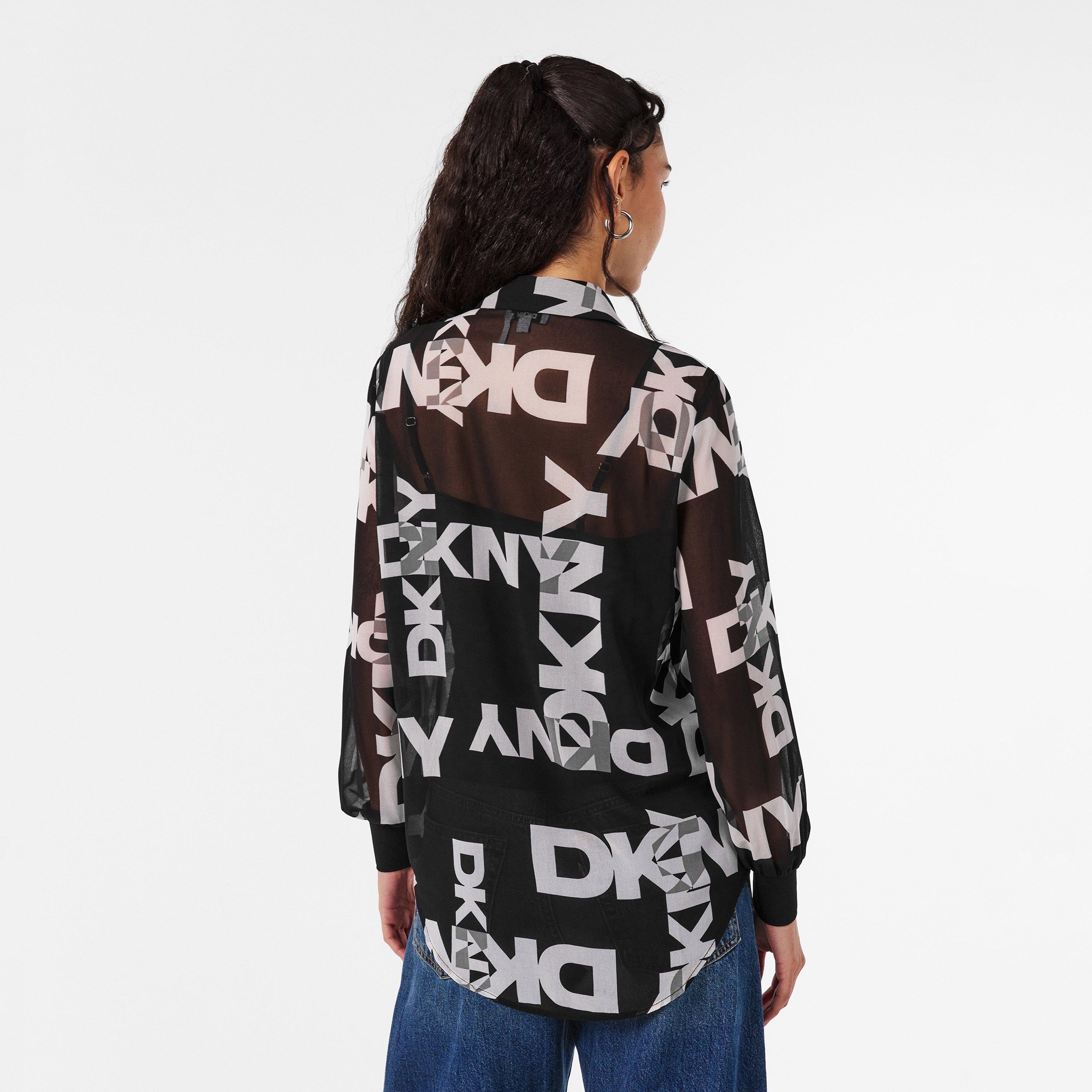 Negro/Blanco - DKNY - Women's Long-Sleeve Patterned Shirt - 4