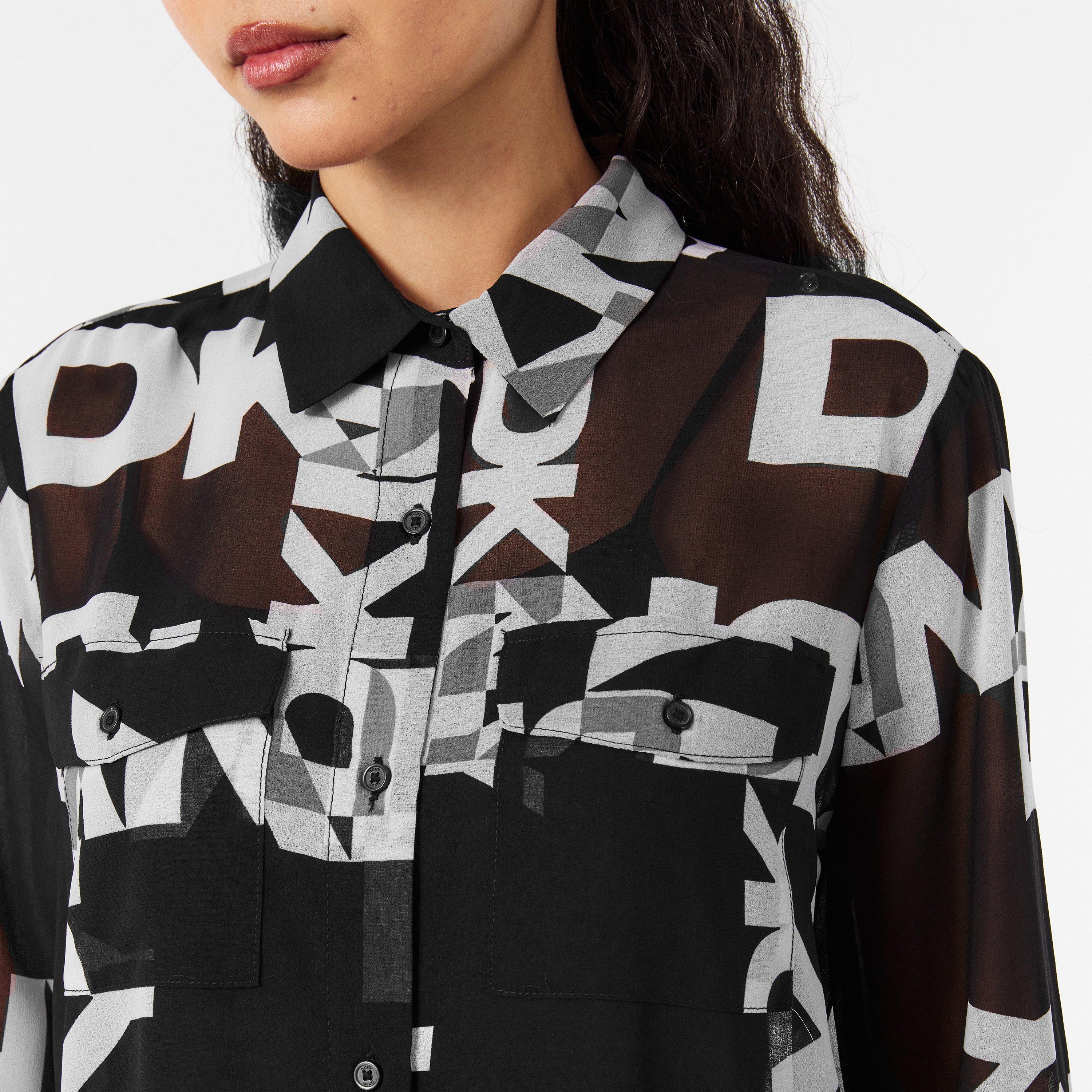Negro/Blanco - DKNY - Women's Long-Sleeve Patterned Shirt - 5