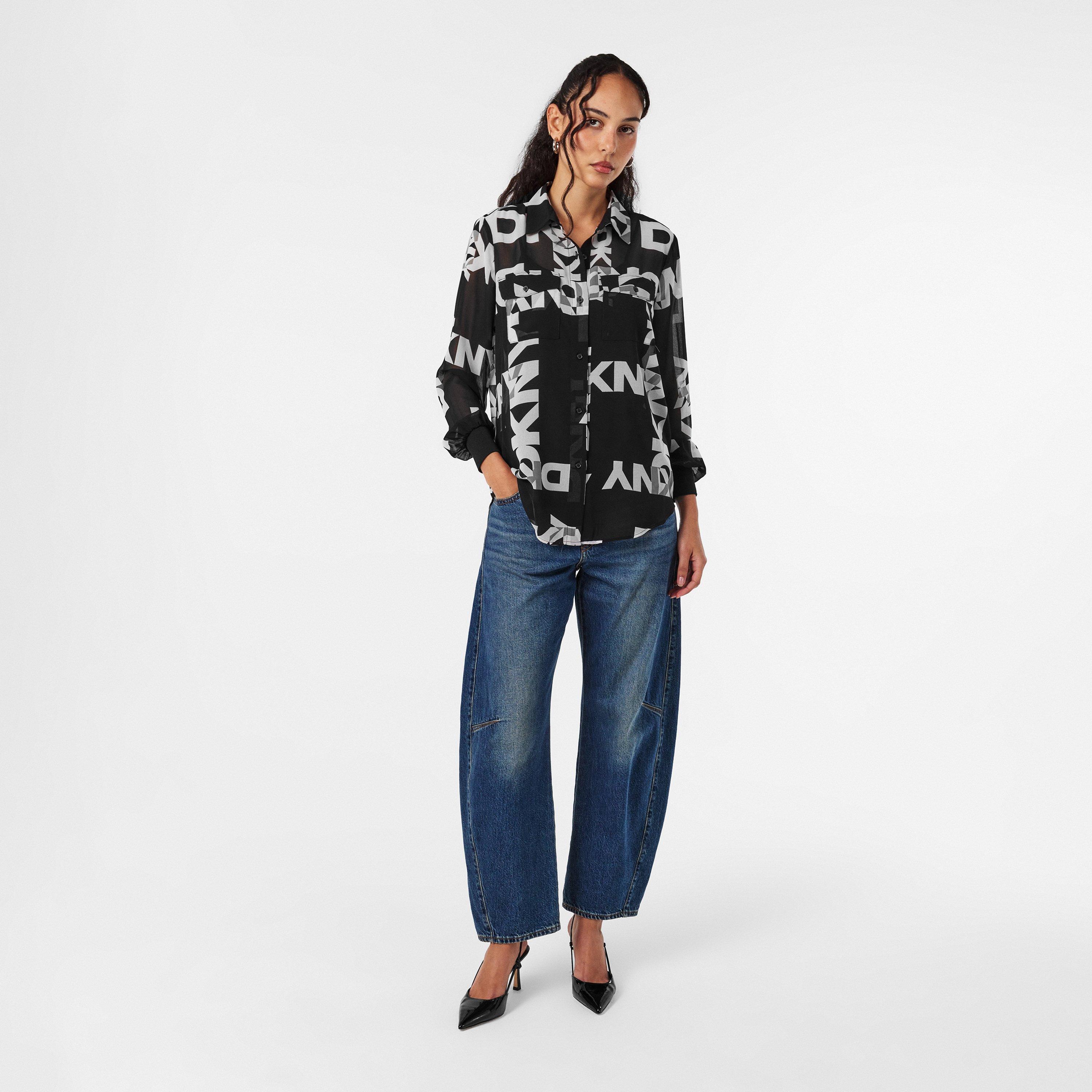 Negro/Blanco - DKNY - Women's Long-Sleeve Patterned Shirt - 6