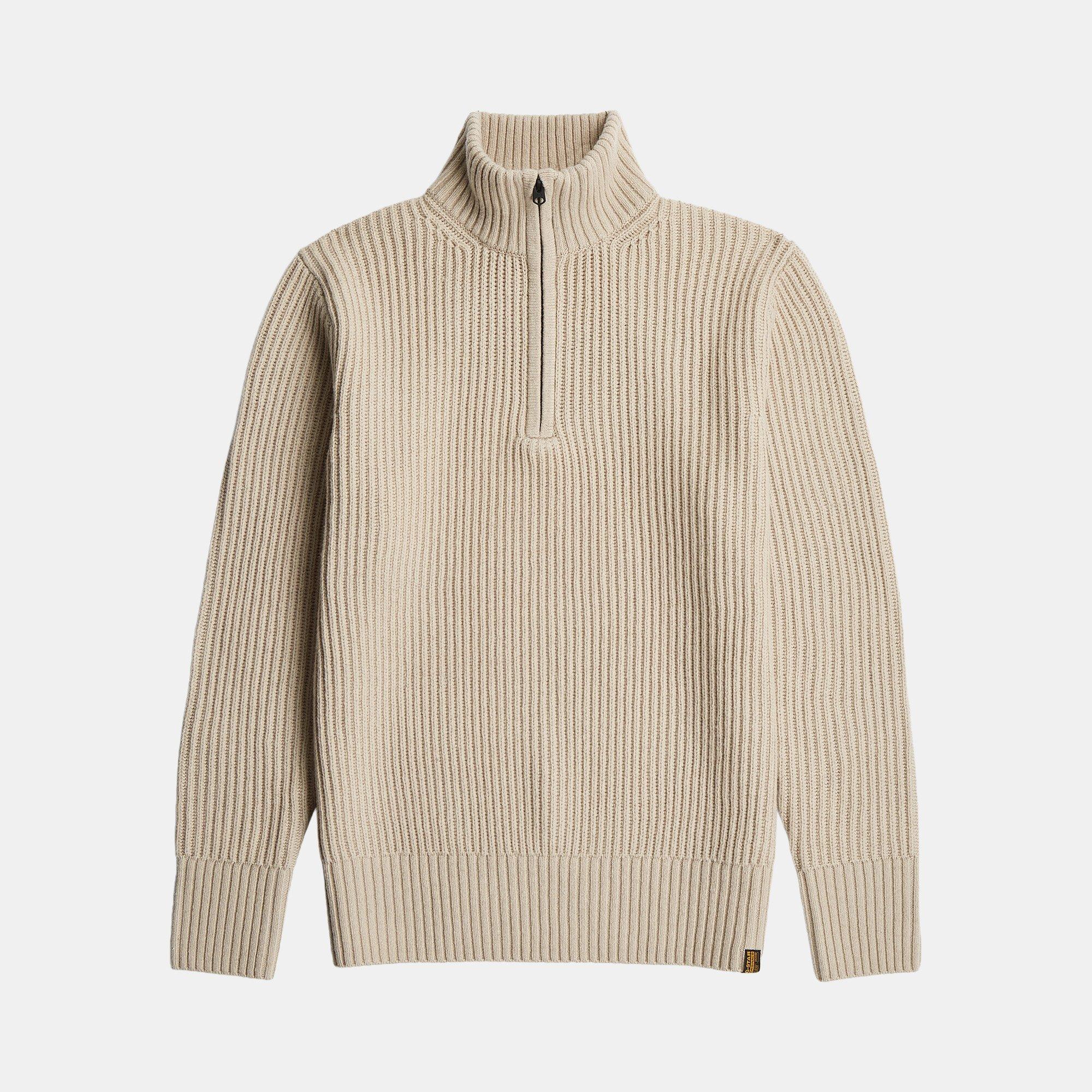 G Star Men's Chunky Quarter Zip Knitted Top - Ecru - Large