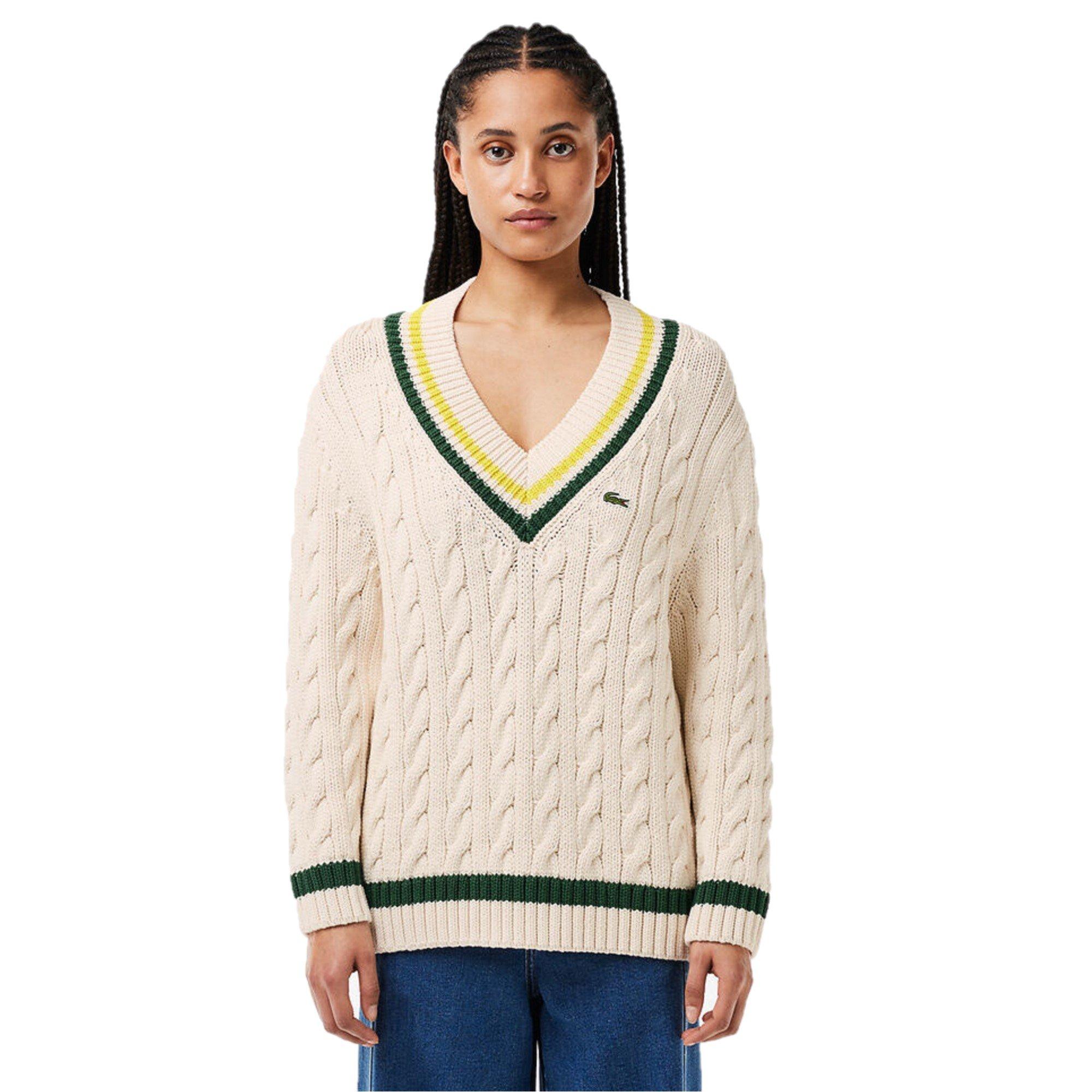 Flour/Green - Lacoste - Women's Crew Neck Jumper - 1